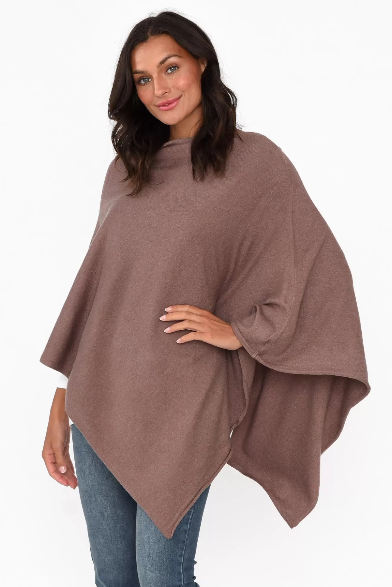 Zura Amy Chocolate Wool Blend Poncho Cheap