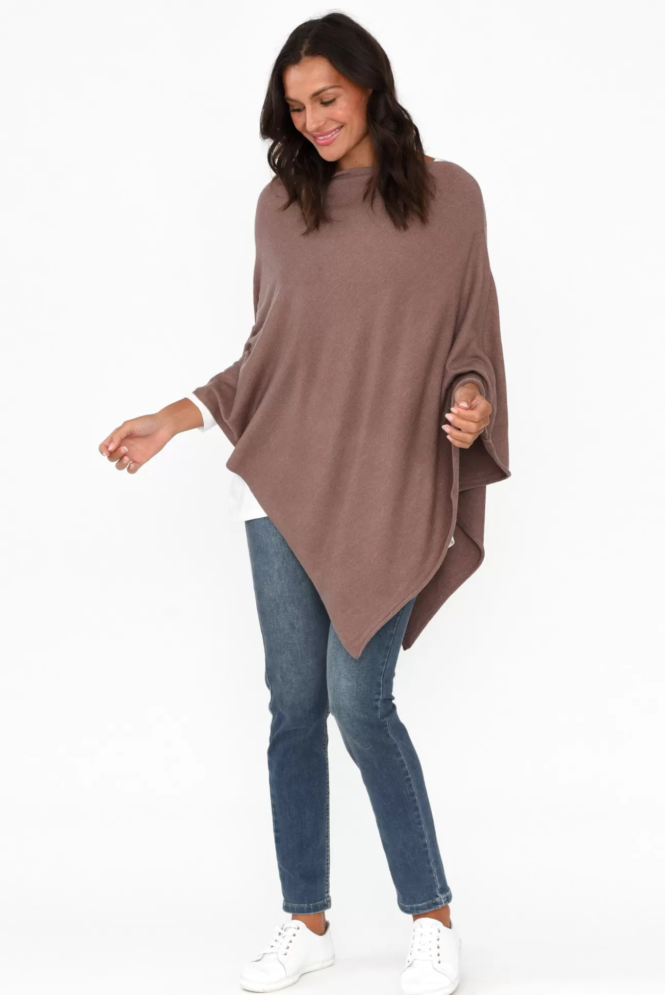 Zura Amy Chocolate Wool Blend Poncho Cheap