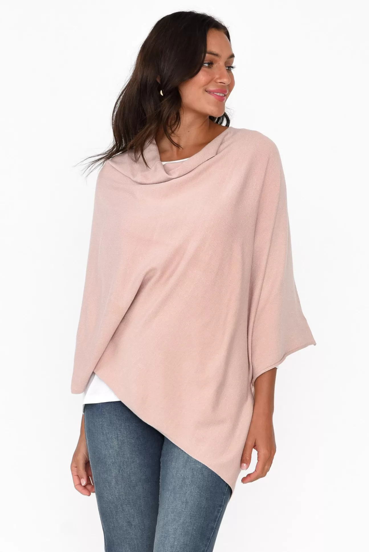 Zura Amy Light Pink Wool Blend Poncho Sale