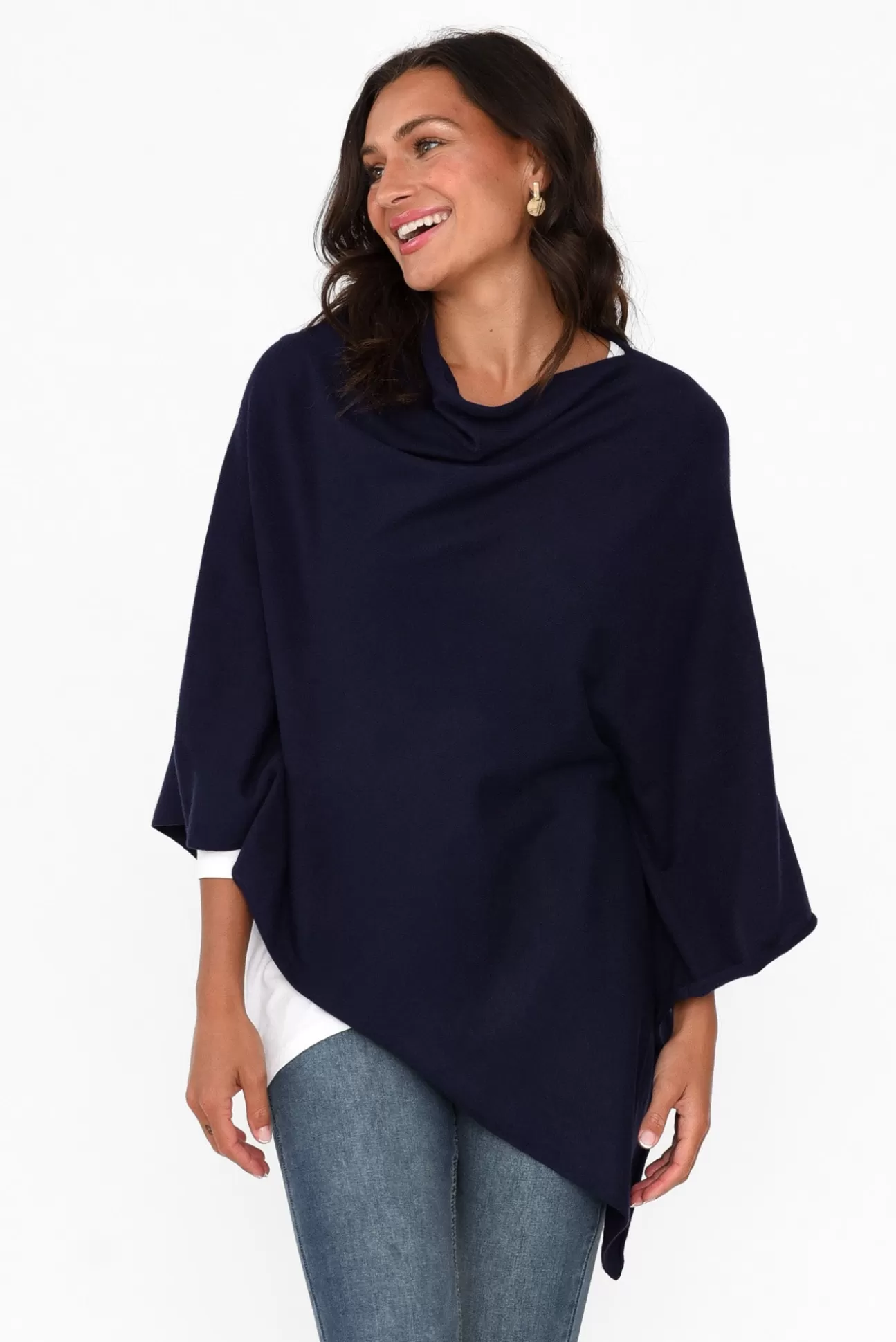 Zura Amy Midnight Blue Wool Blend Poncho Discount