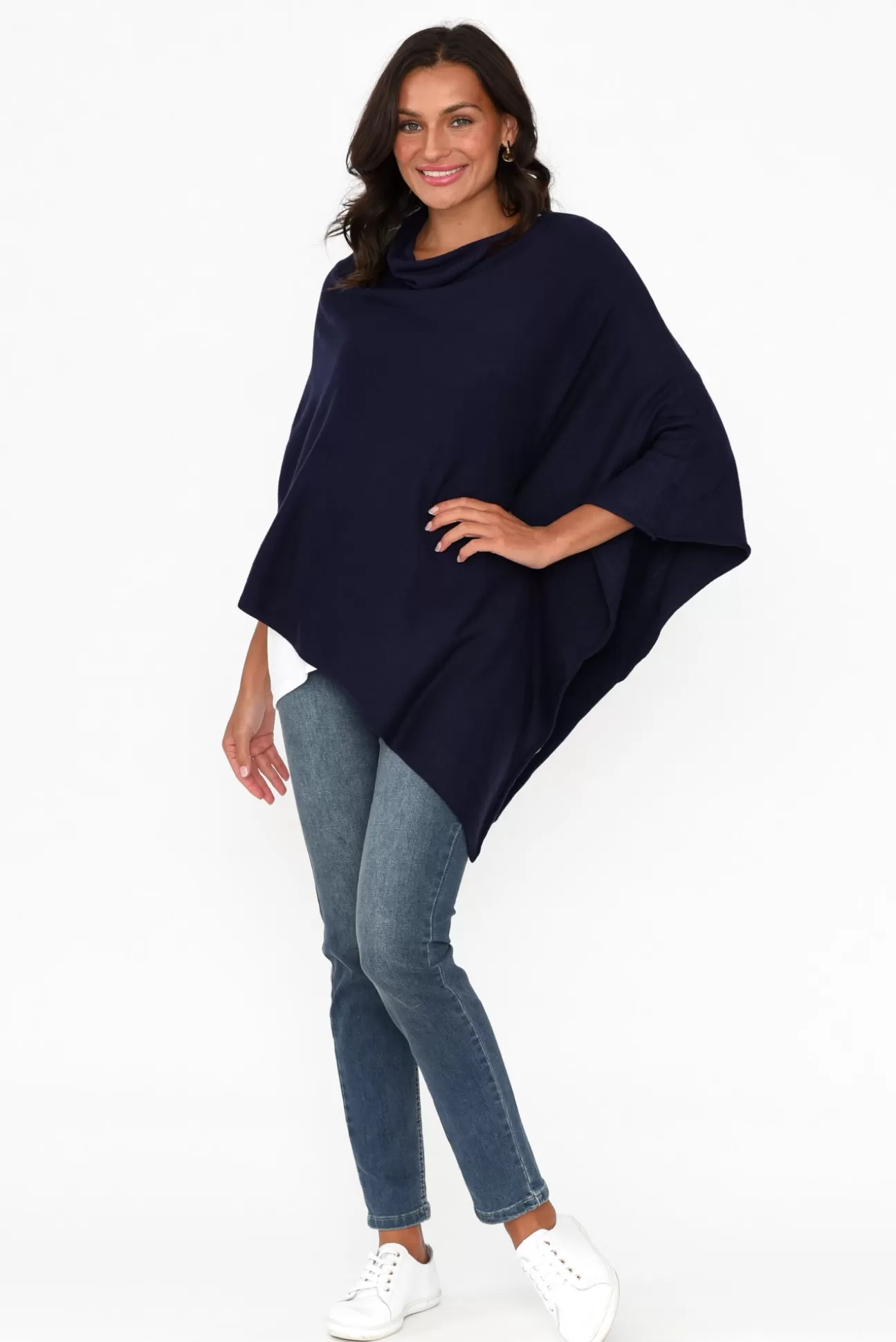 Zura Amy Midnight Blue Wool Blend Poncho Discount