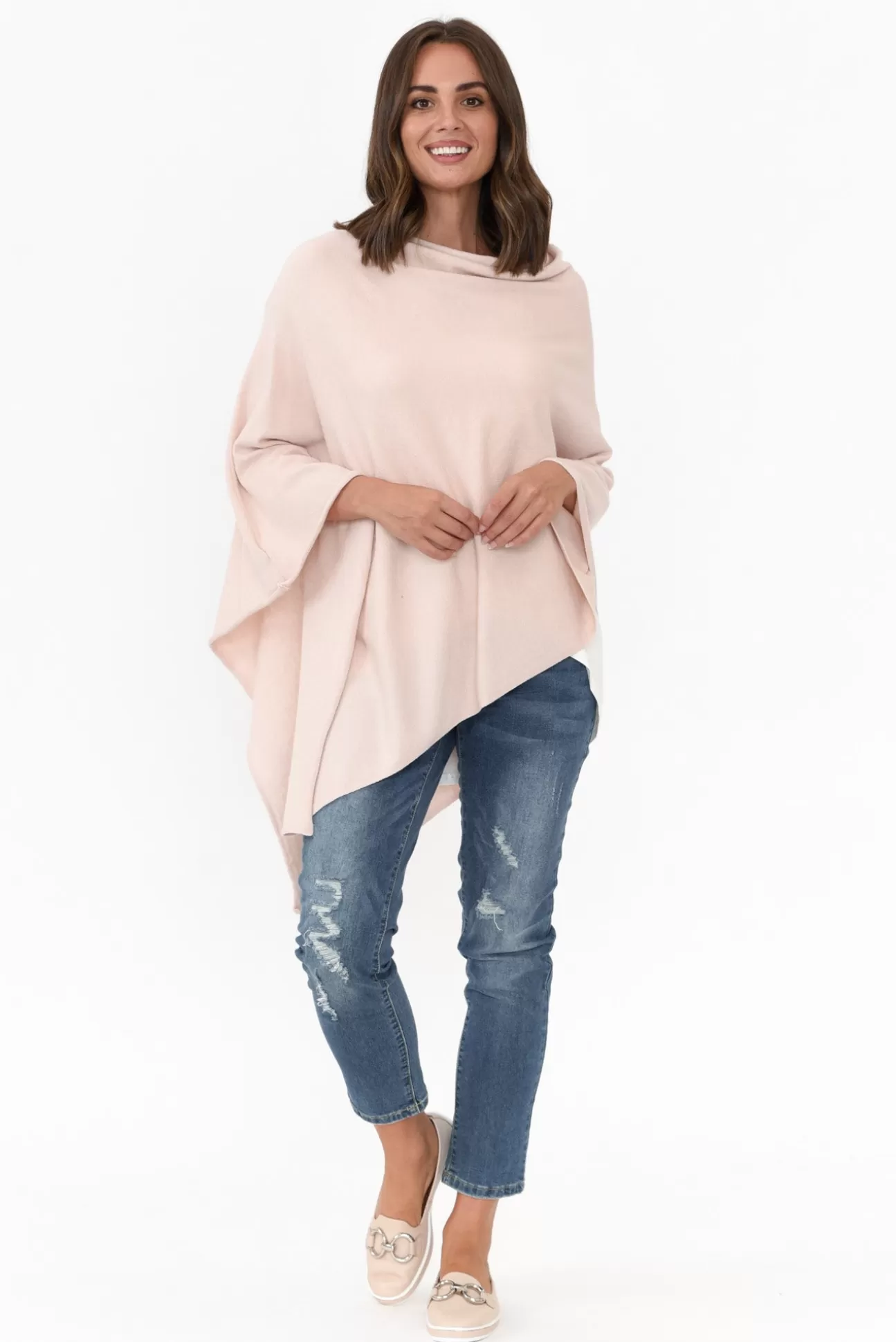 Zura Amy Pink Wool Blend Poncho Outlet