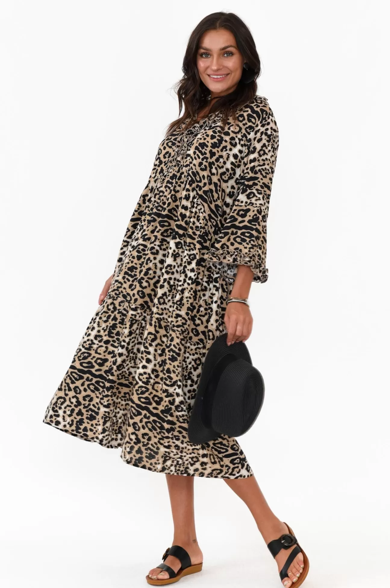 Red Lotus Andi Beige Leopard Midi Dress Cheap