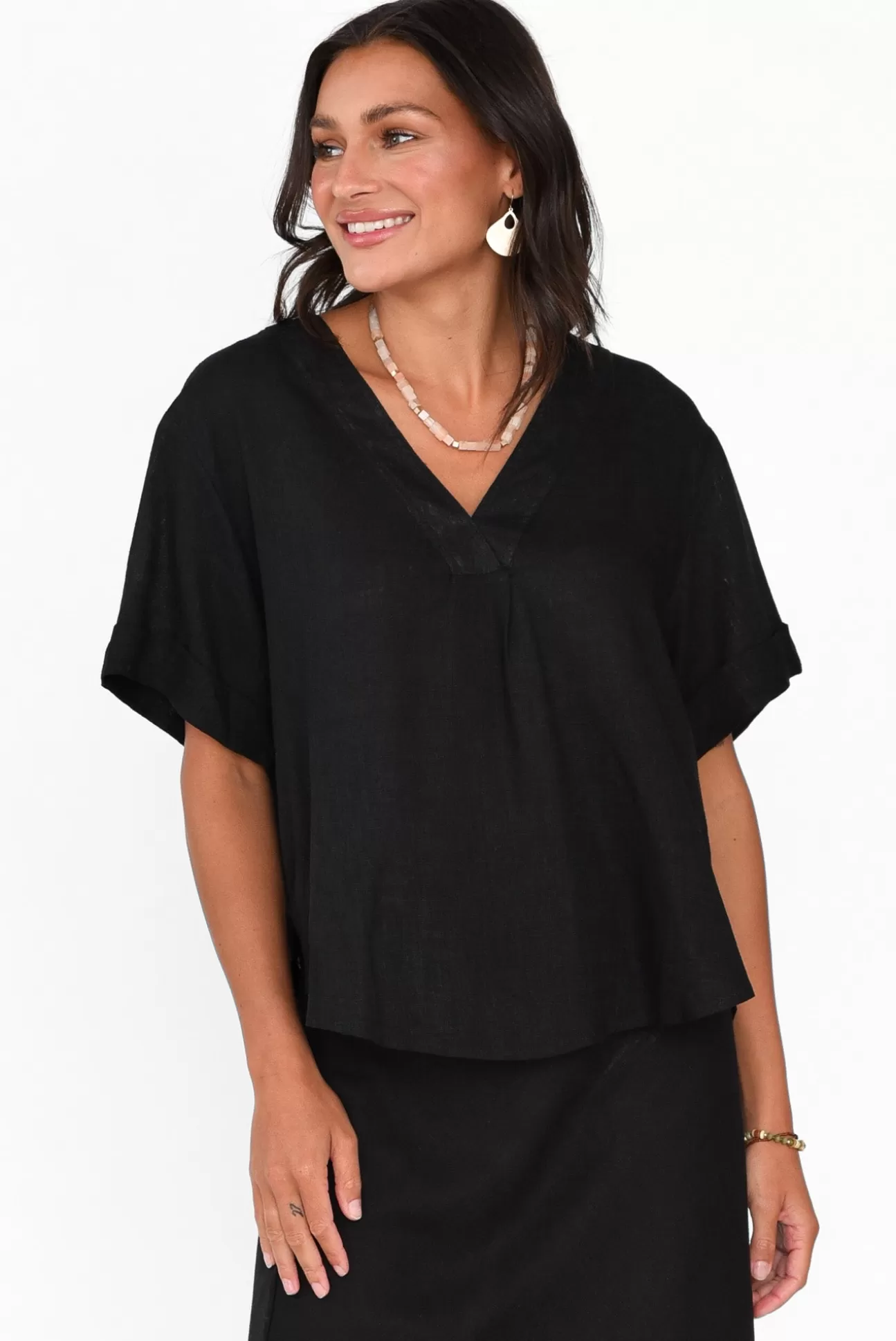 Label Of Love Angelia Black V Neck Top Hot