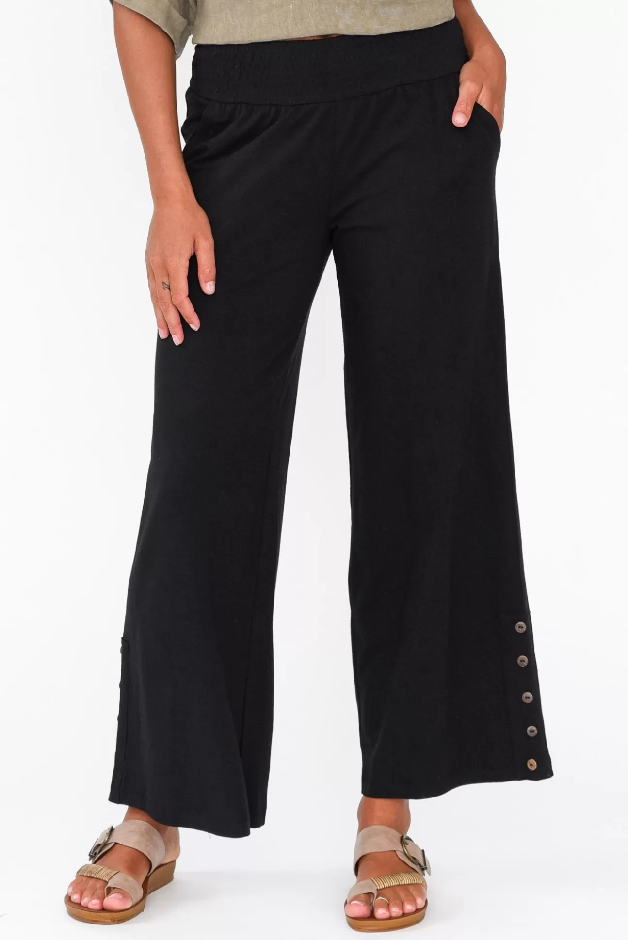 One Ten Willow Angelica Black Cotton Shirred Pant Hot