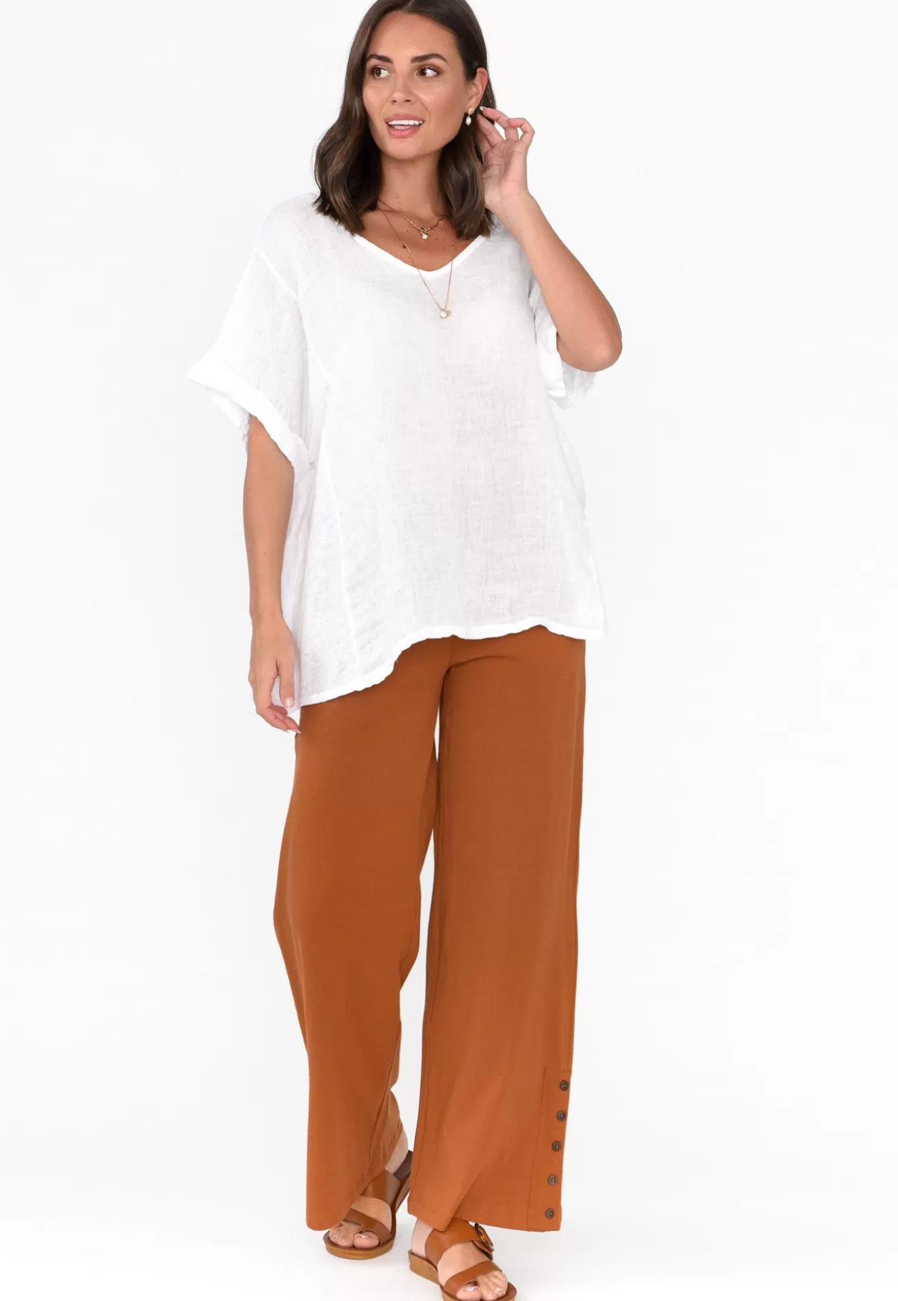 One Ten Willow Angelica Rust Cotton Shirred Pant Clearance