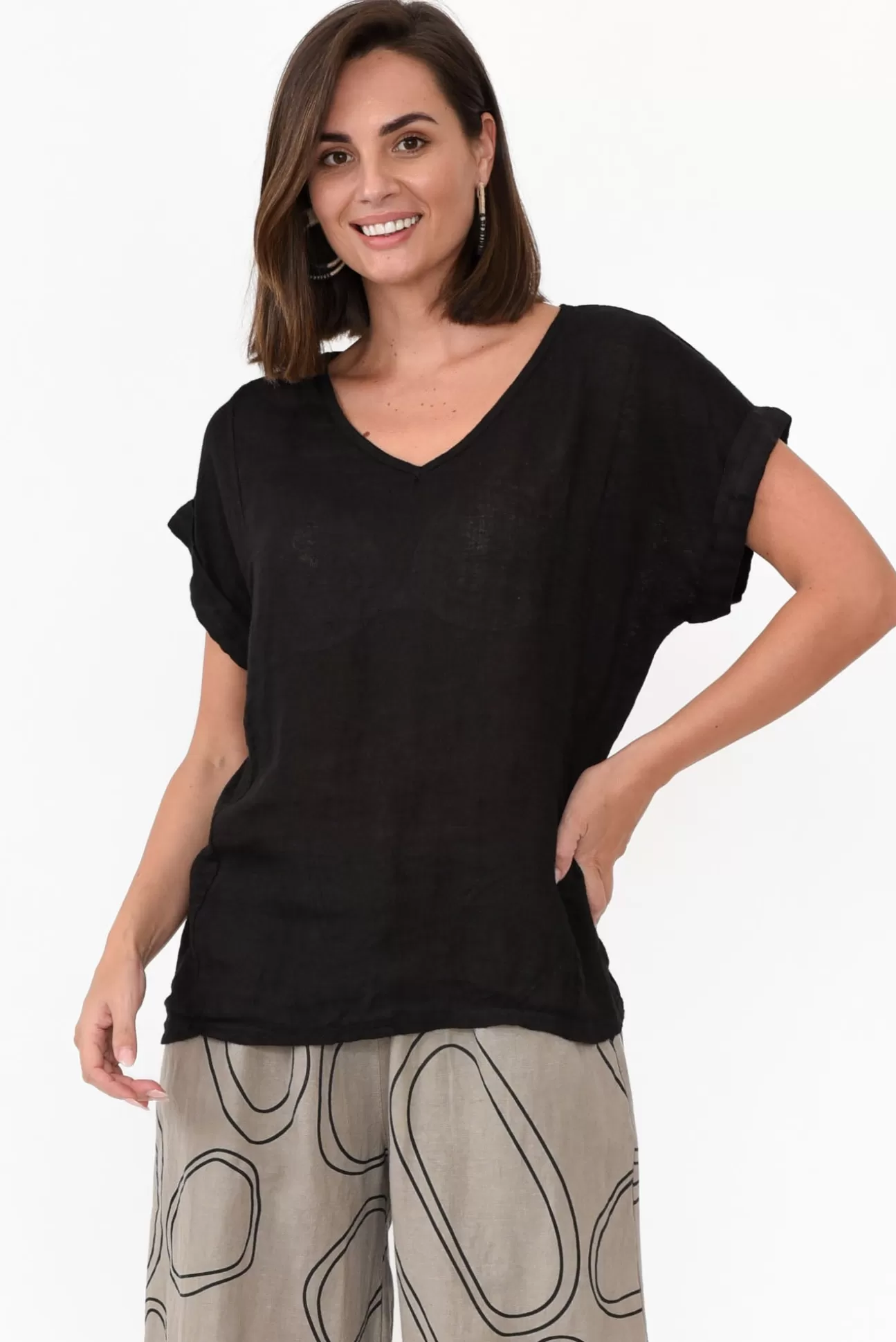 Talia Benson Anna Black Linen Tee Hot