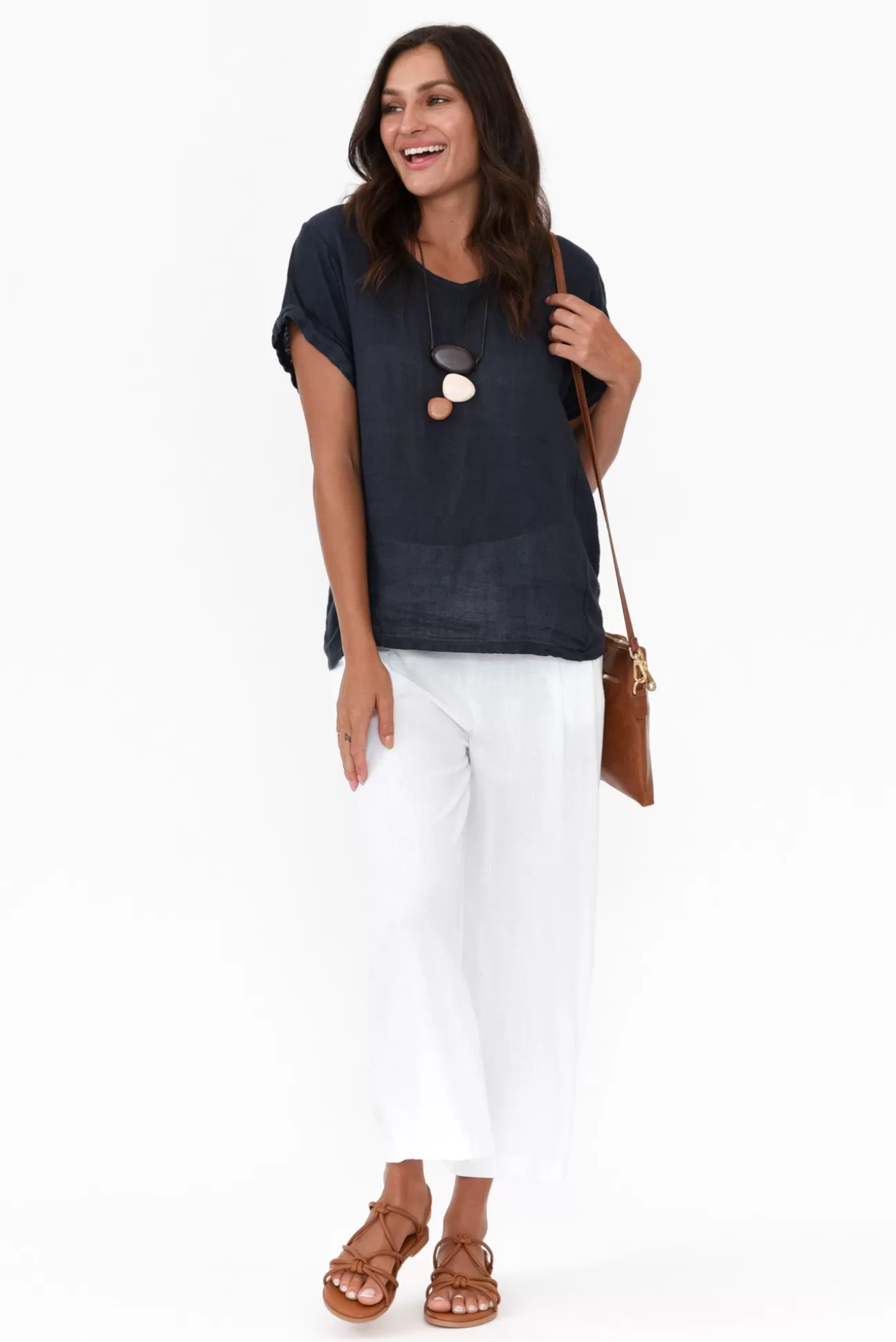 Talia Benson Anna Navy Linen Tee Best