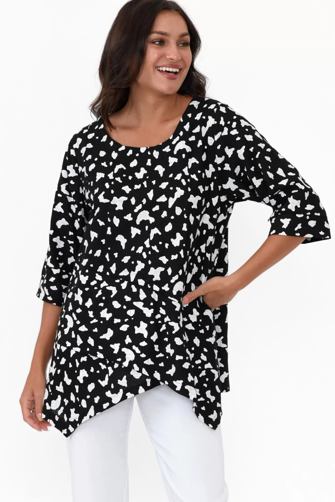 Hourglass Anya Black Spot Linen Cotton Top Best