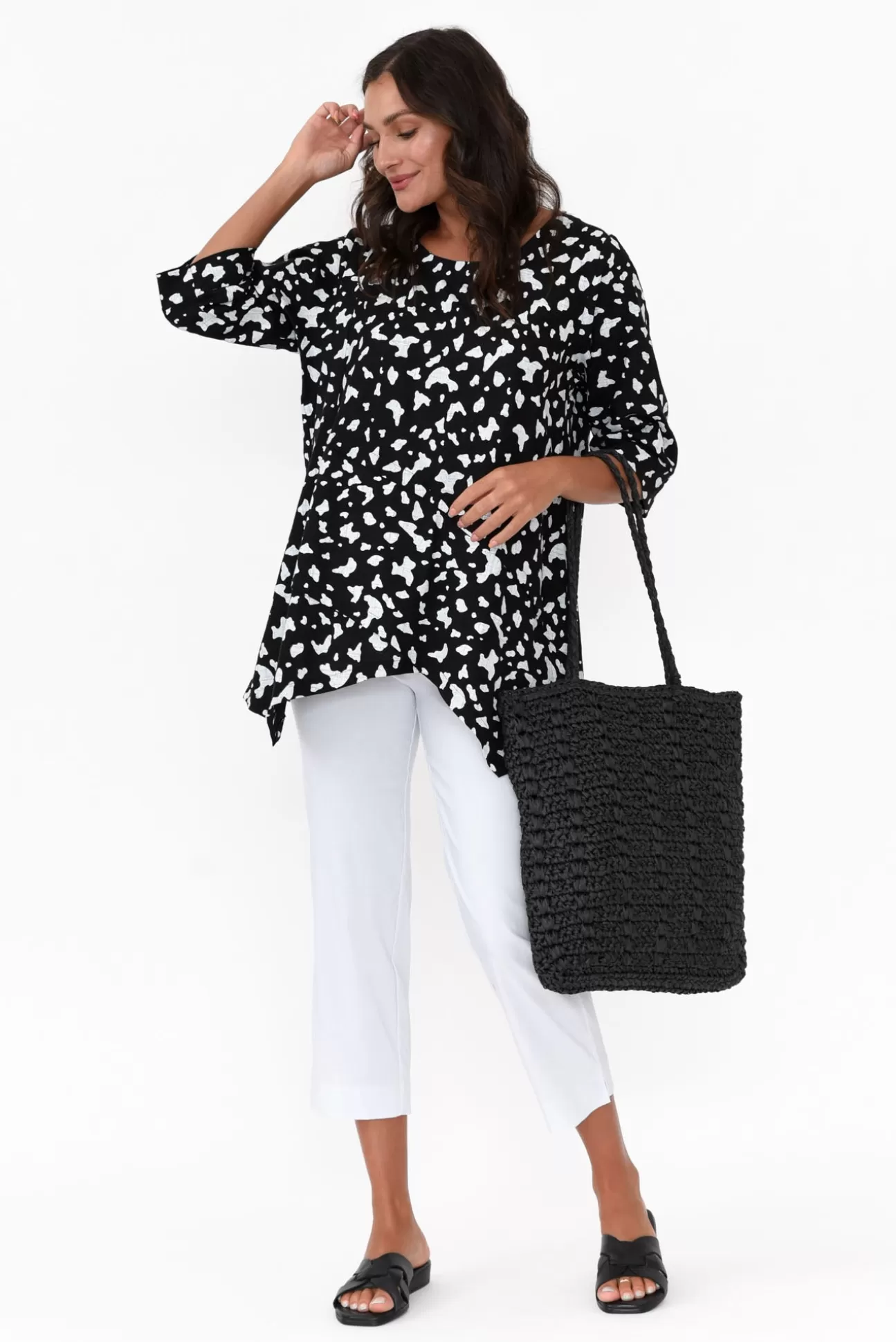 Hourglass Anya Black Spot Linen Cotton Top Best