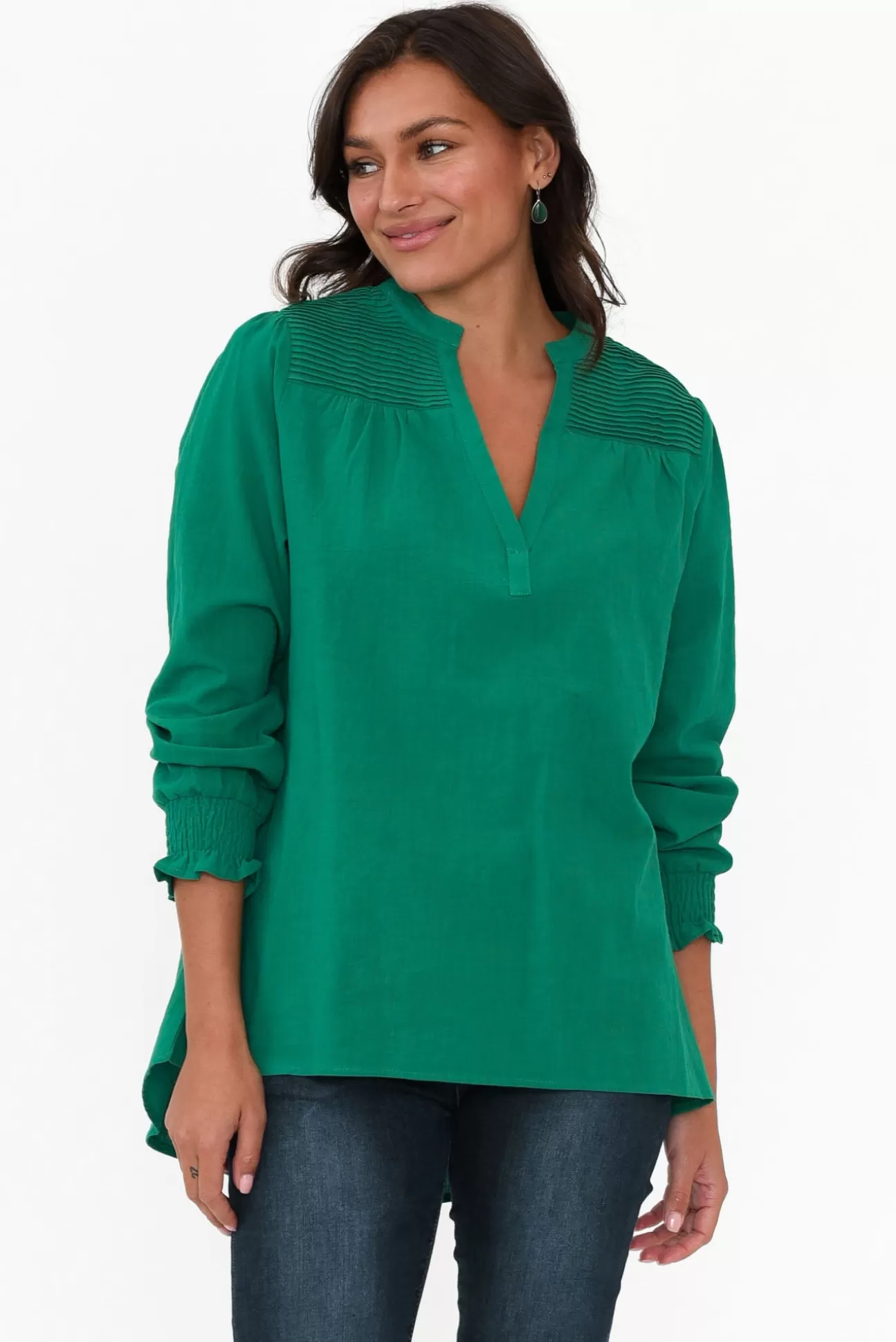 Cali and Co April Green Cotton V Neck Top Discount