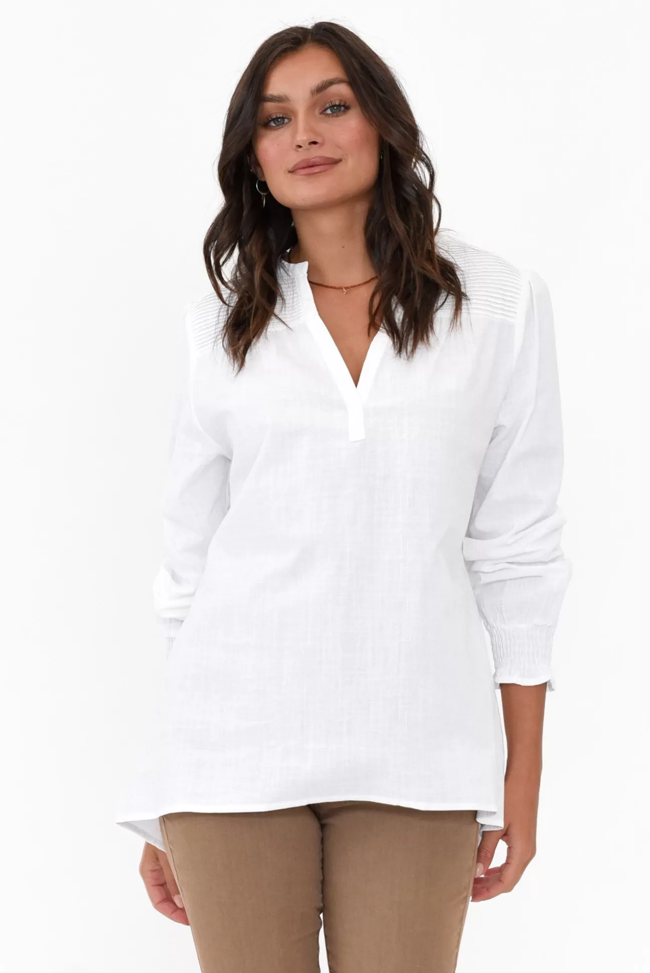 Cali and Co April White Cotton V Neck Top Discount