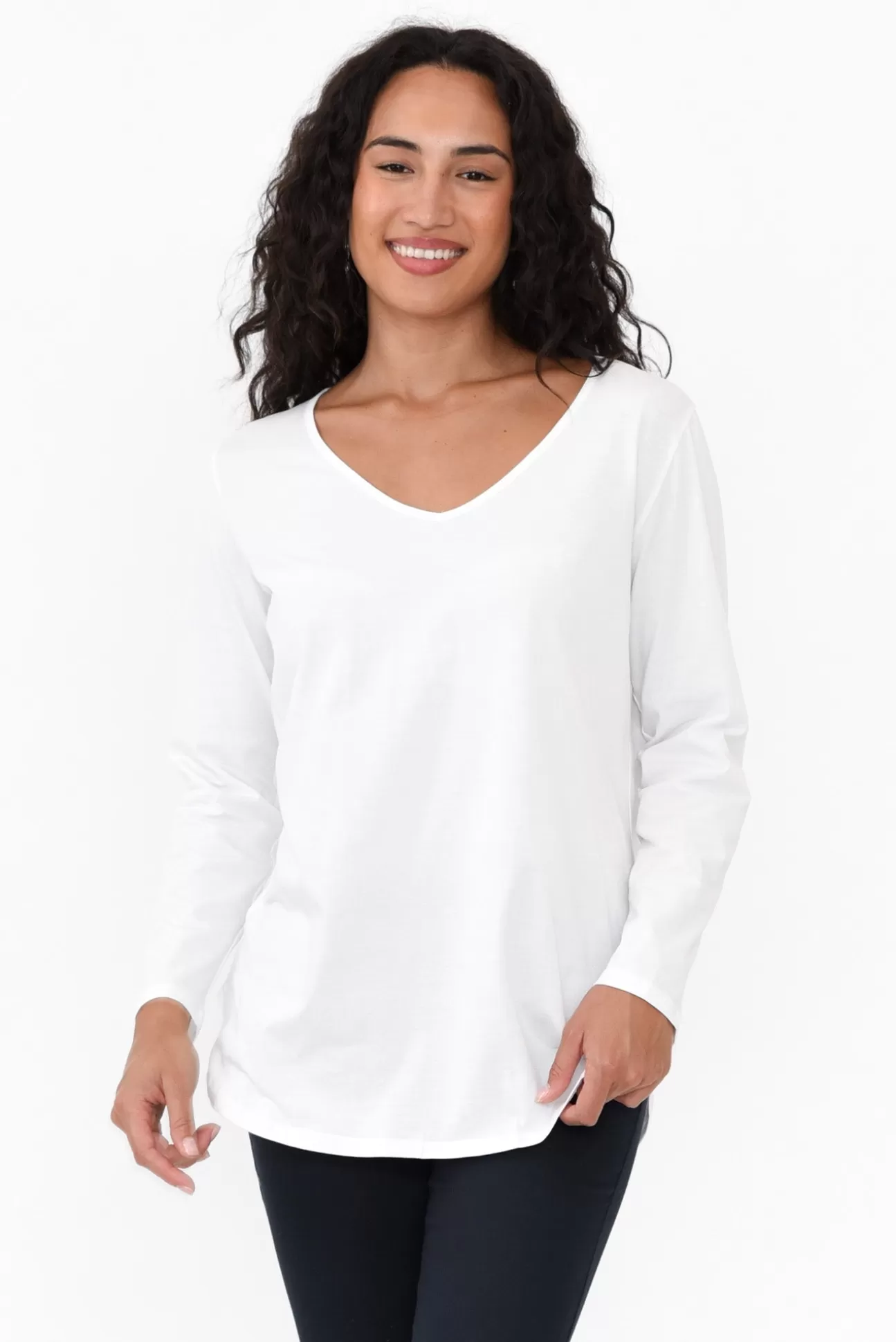 Cafe Latte Archer White Cotton Long Sleeve Top Cheap