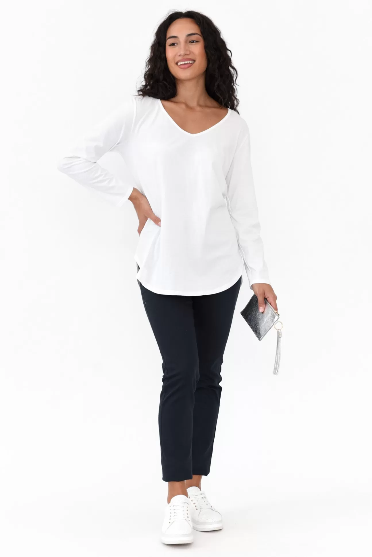 Cafe Latte Archer White Cotton Long Sleeve Top Cheap