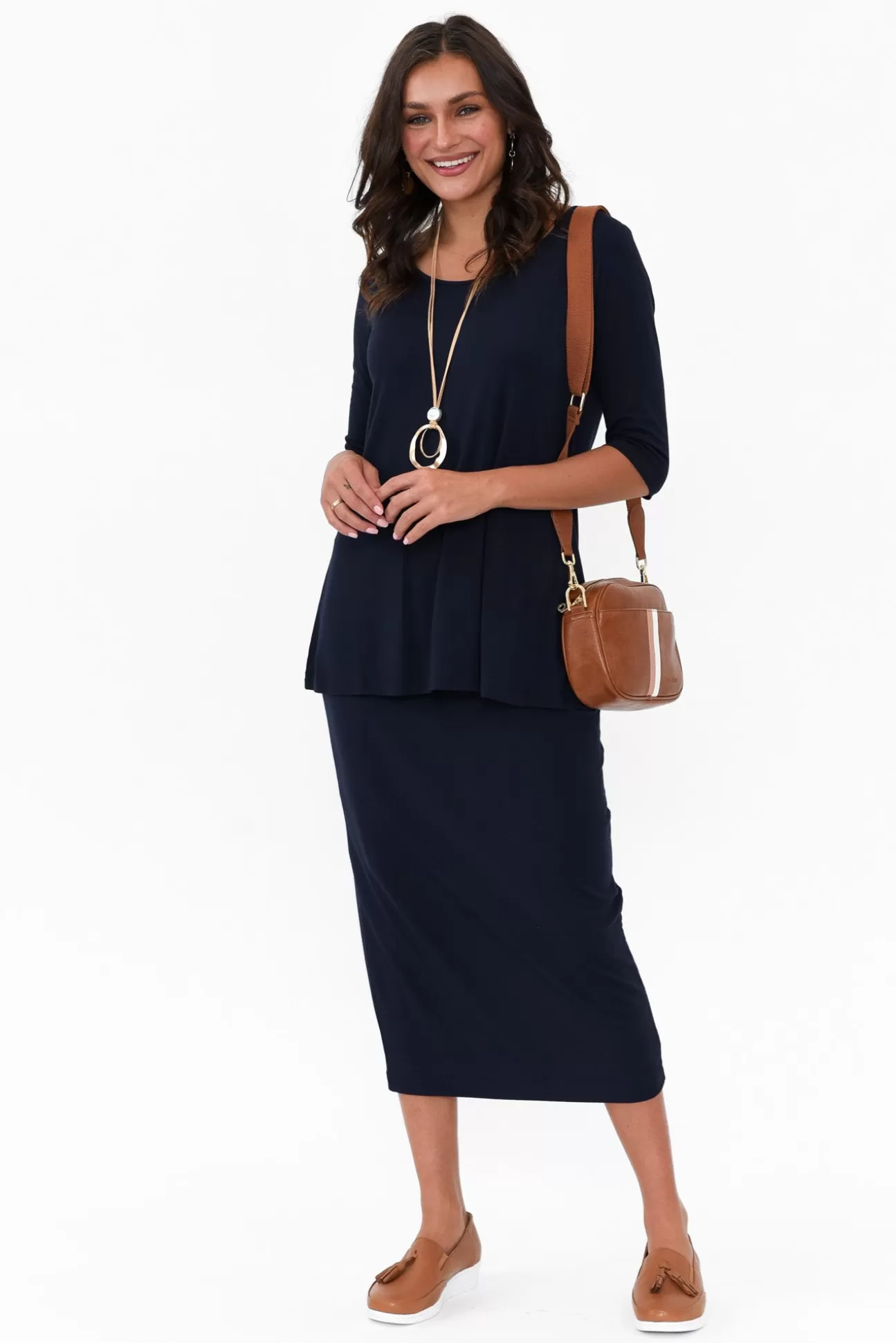 Lou Lou Aretha Navy Bamboo Top Shop