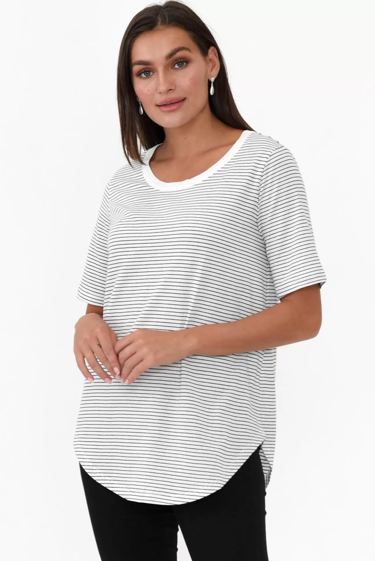 Betty Basics Ariana Black Stripe Cotton Tee Store