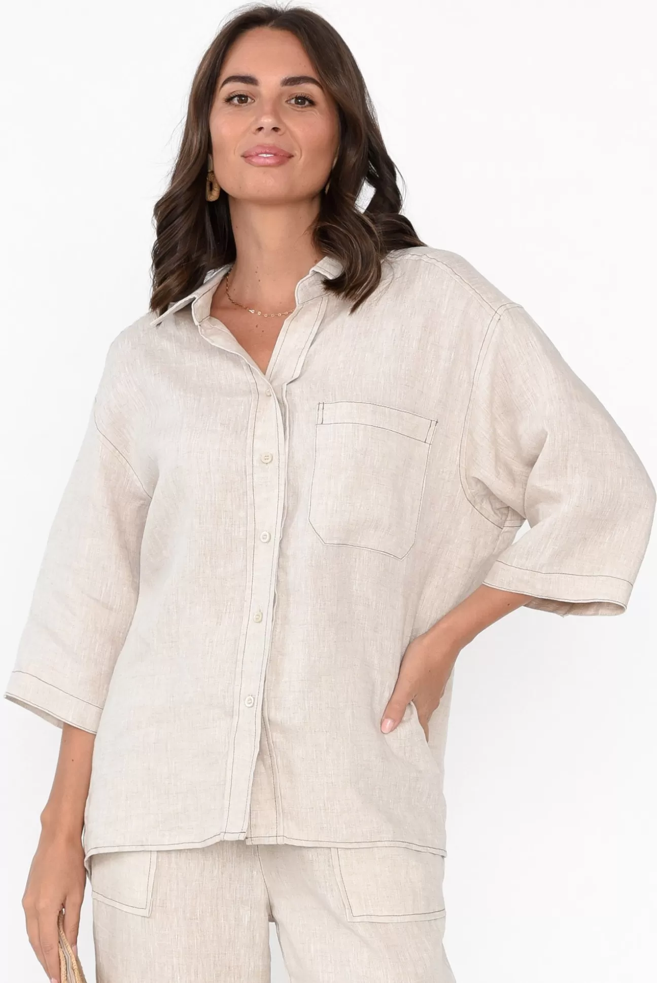 Label Of Love Armida Beige Linen Shirt Cheap