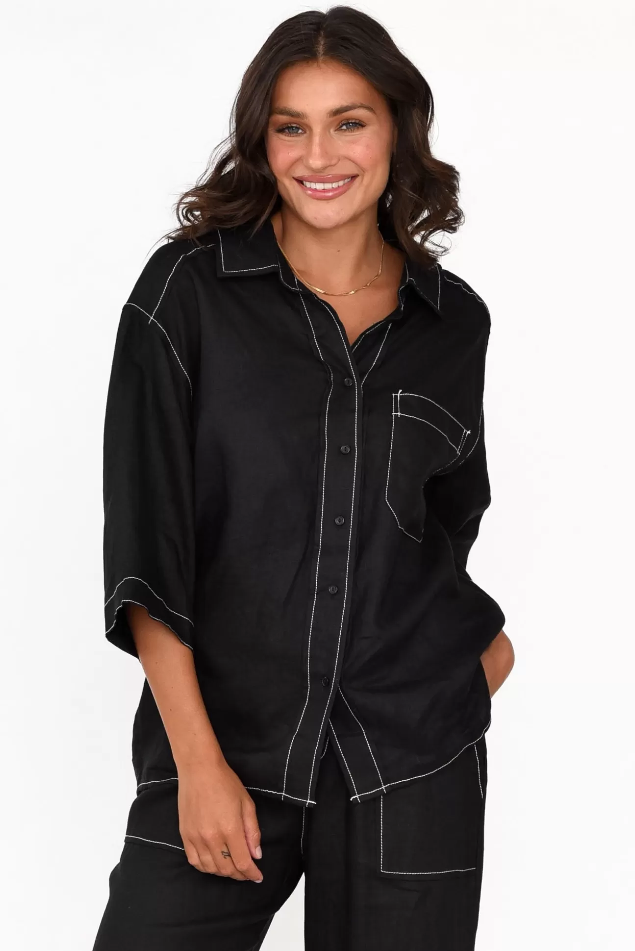 Label Of Love Armida Black Linen Shirt Hot