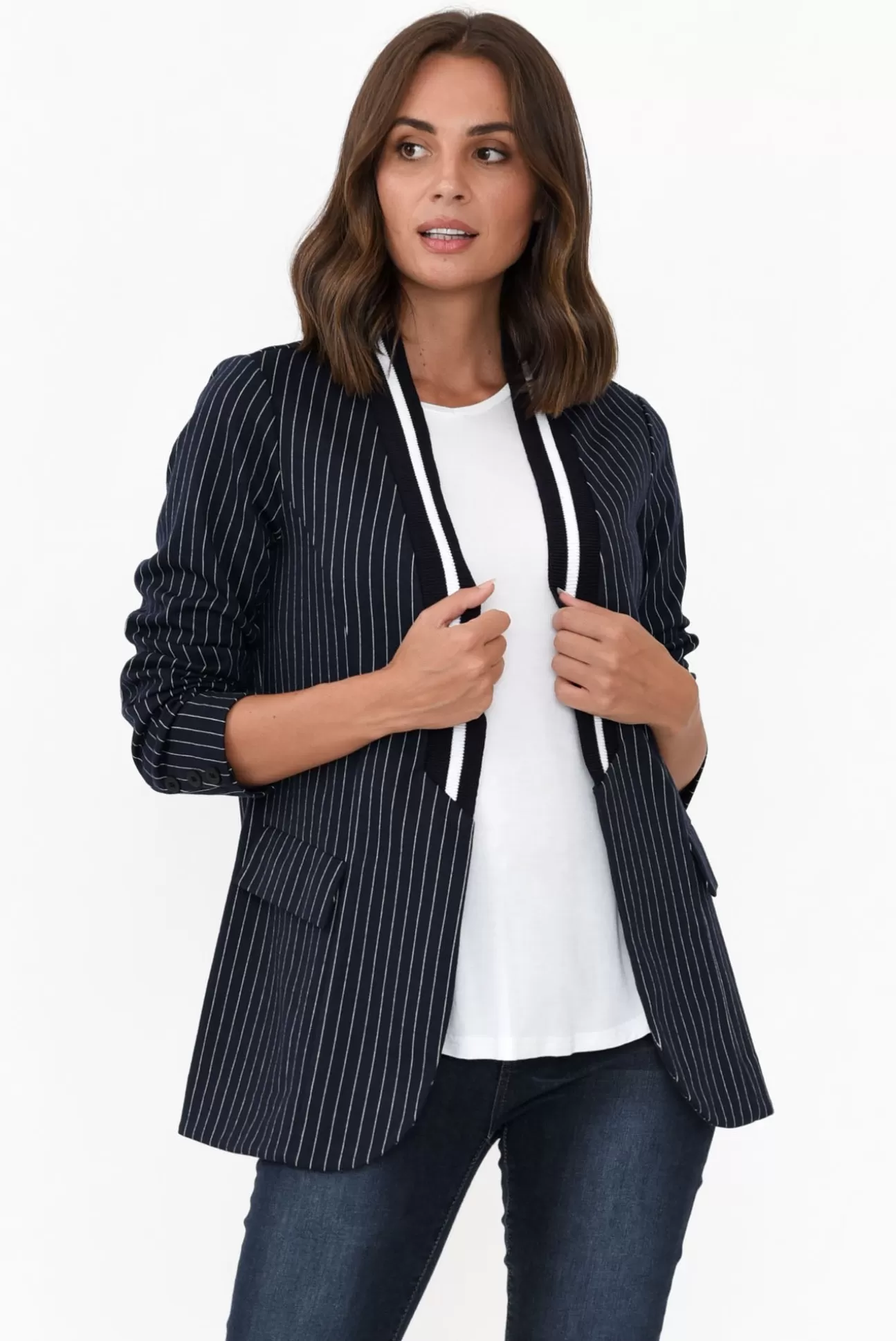 Clarity Ascot Navy Stripe Jacket Clearance