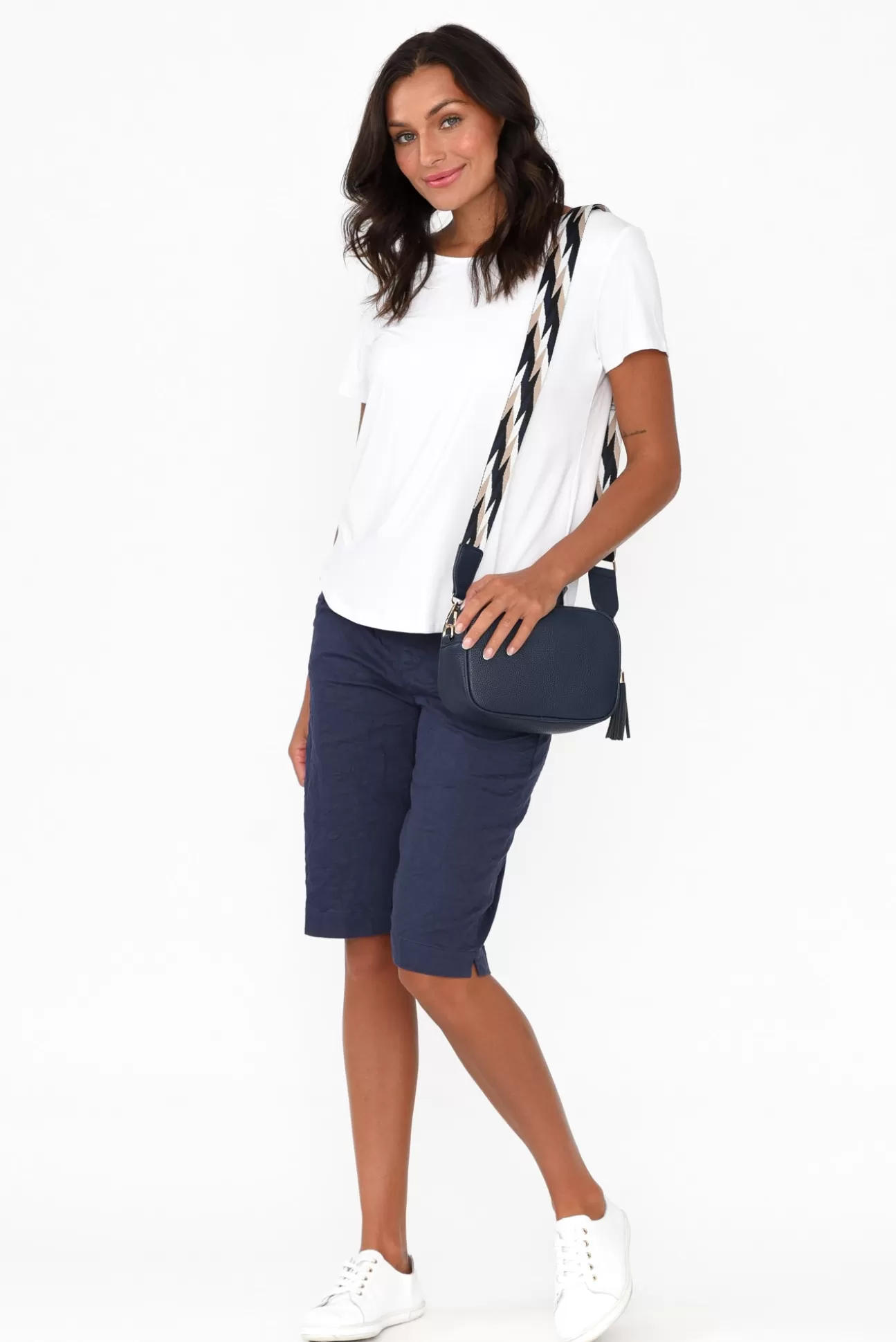 Cafe Latte Asha Navy Cotton Blend Drawstring Shorts Cheap