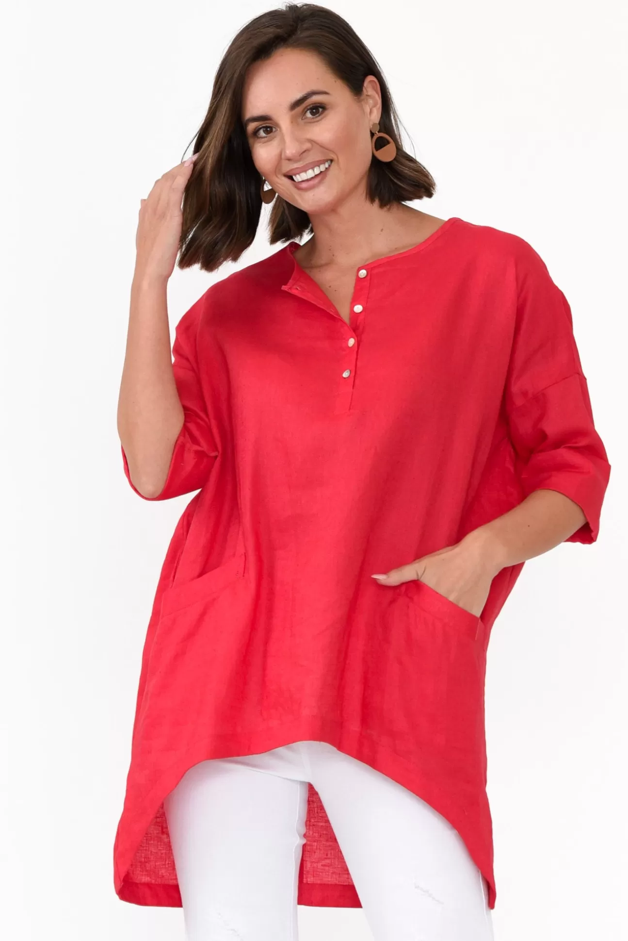 Tirelli Ayla Red Linen Tunic Store