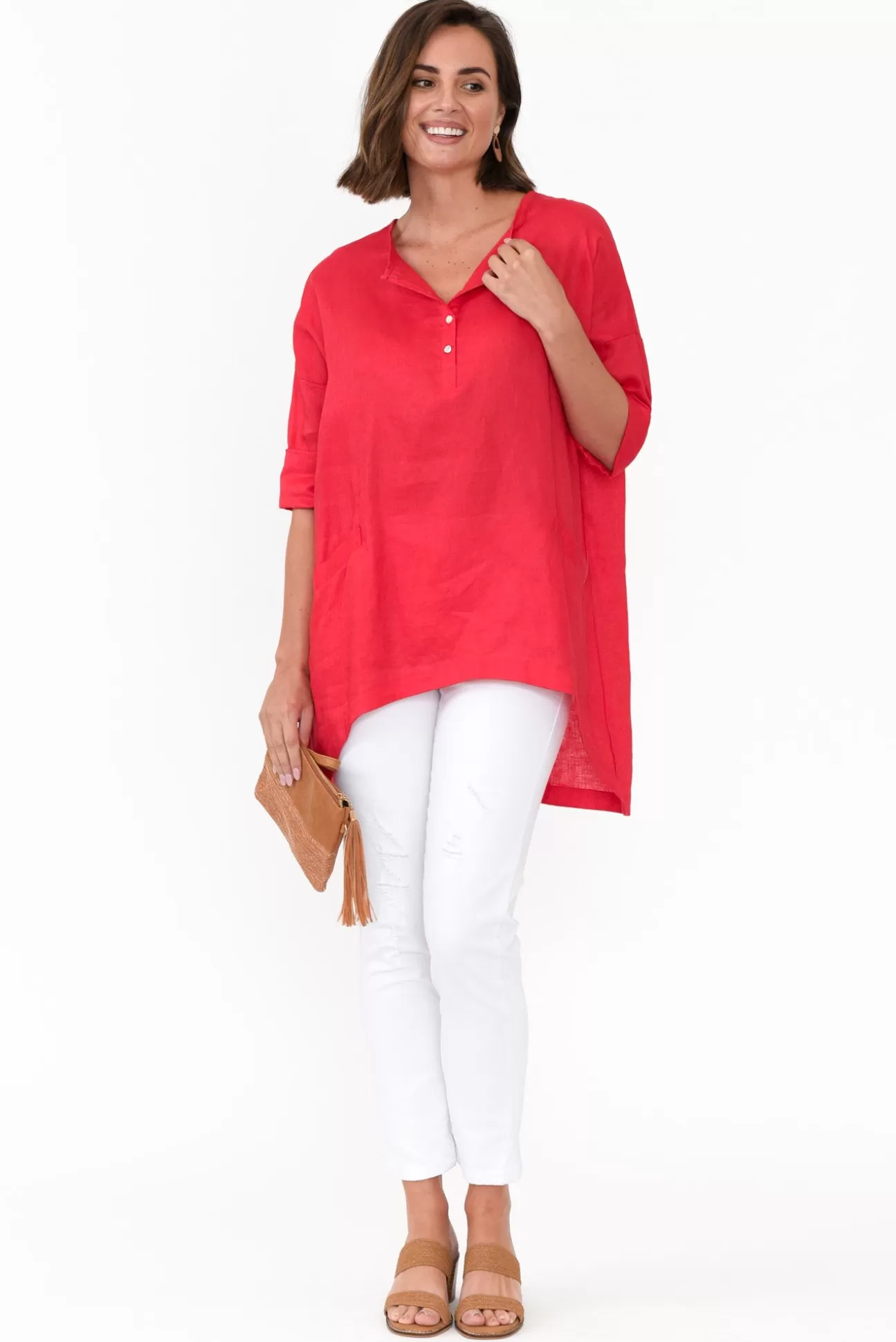 Tirelli Ayla Red Linen Tunic Store