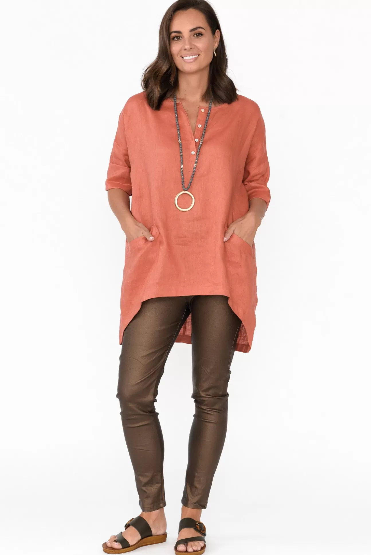 Tirelli Ayla Rust Linen Tunic Best