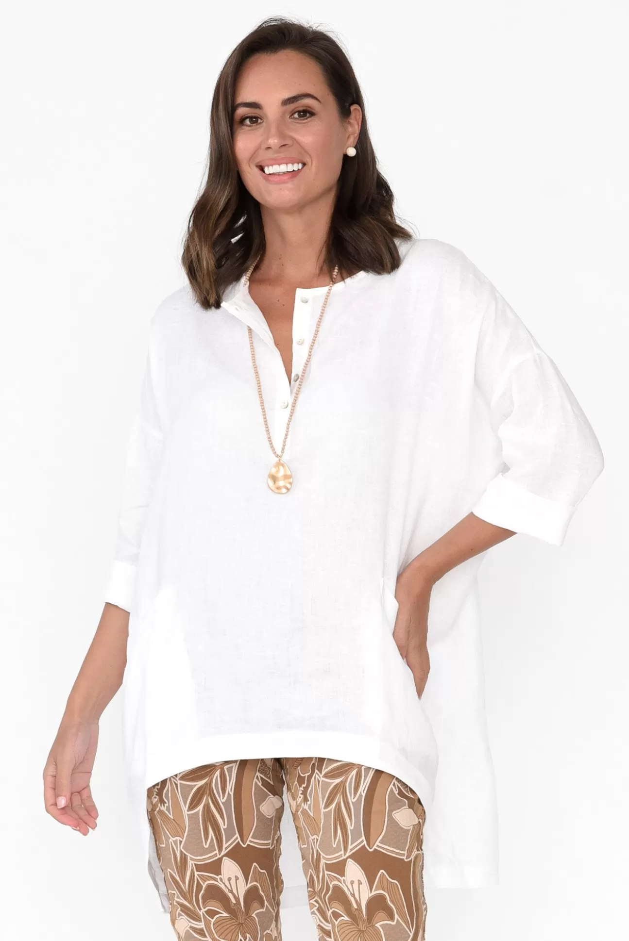 Tirelli Ayla White Linen Tunic Outlet