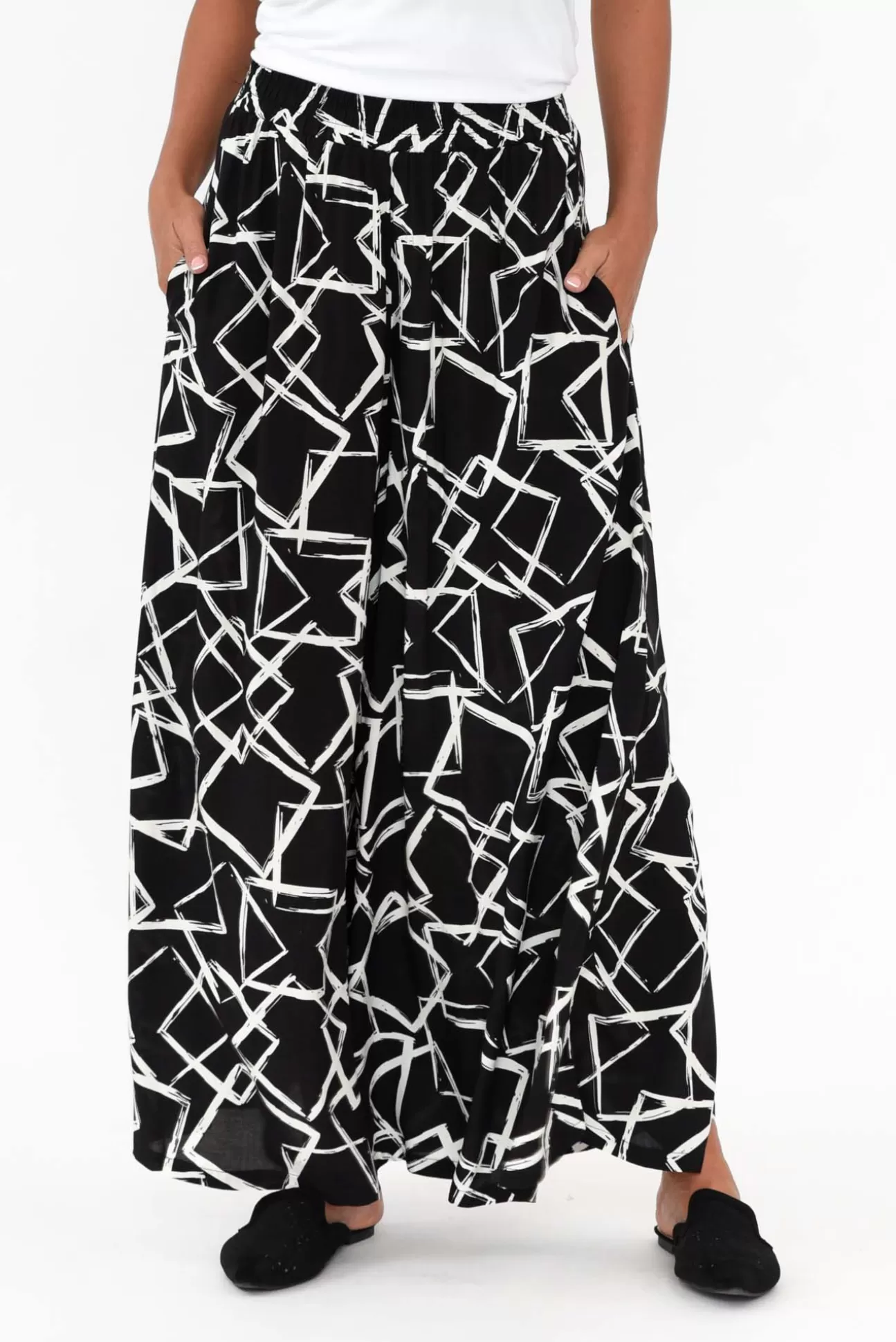 Silver Wishes Baker Black Geo Wide Leg Pant Discount