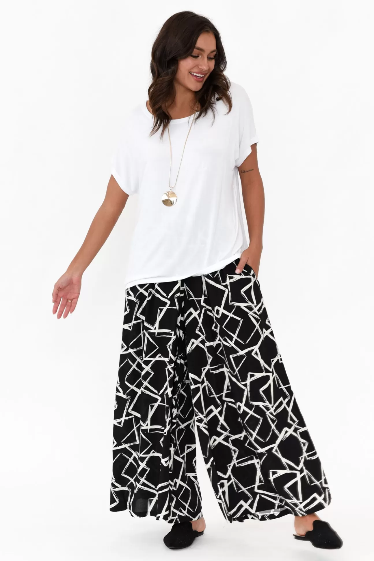 Silver Wishes Baker Black Geo Wide Leg Pant Discount