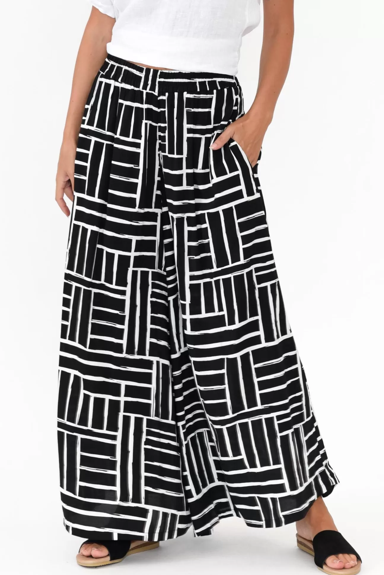 Silver Wishes Baker Black Stripe Wide Leg Pant Sale