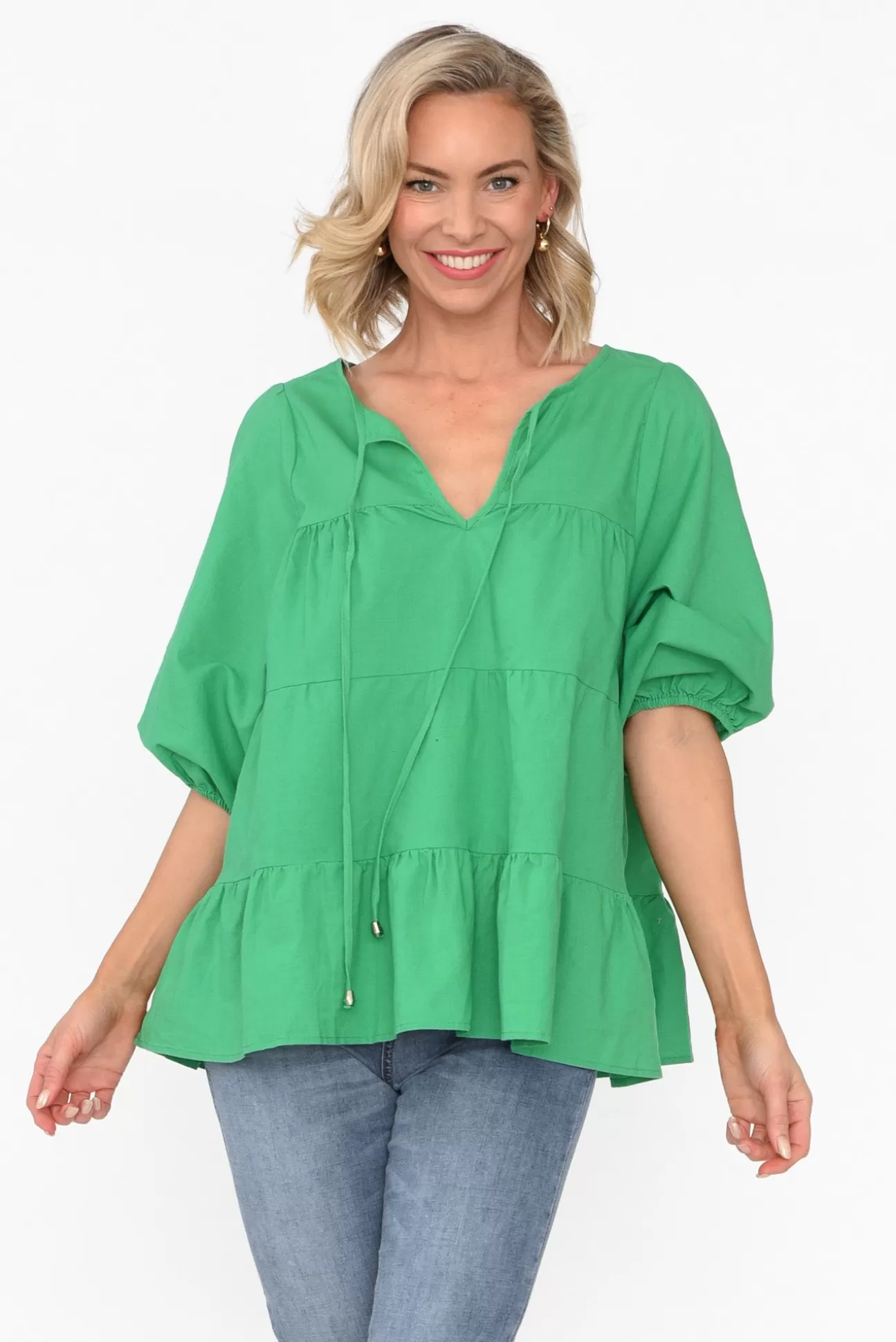 Cali and Co Barrett Green Linen Blend Top Outlet