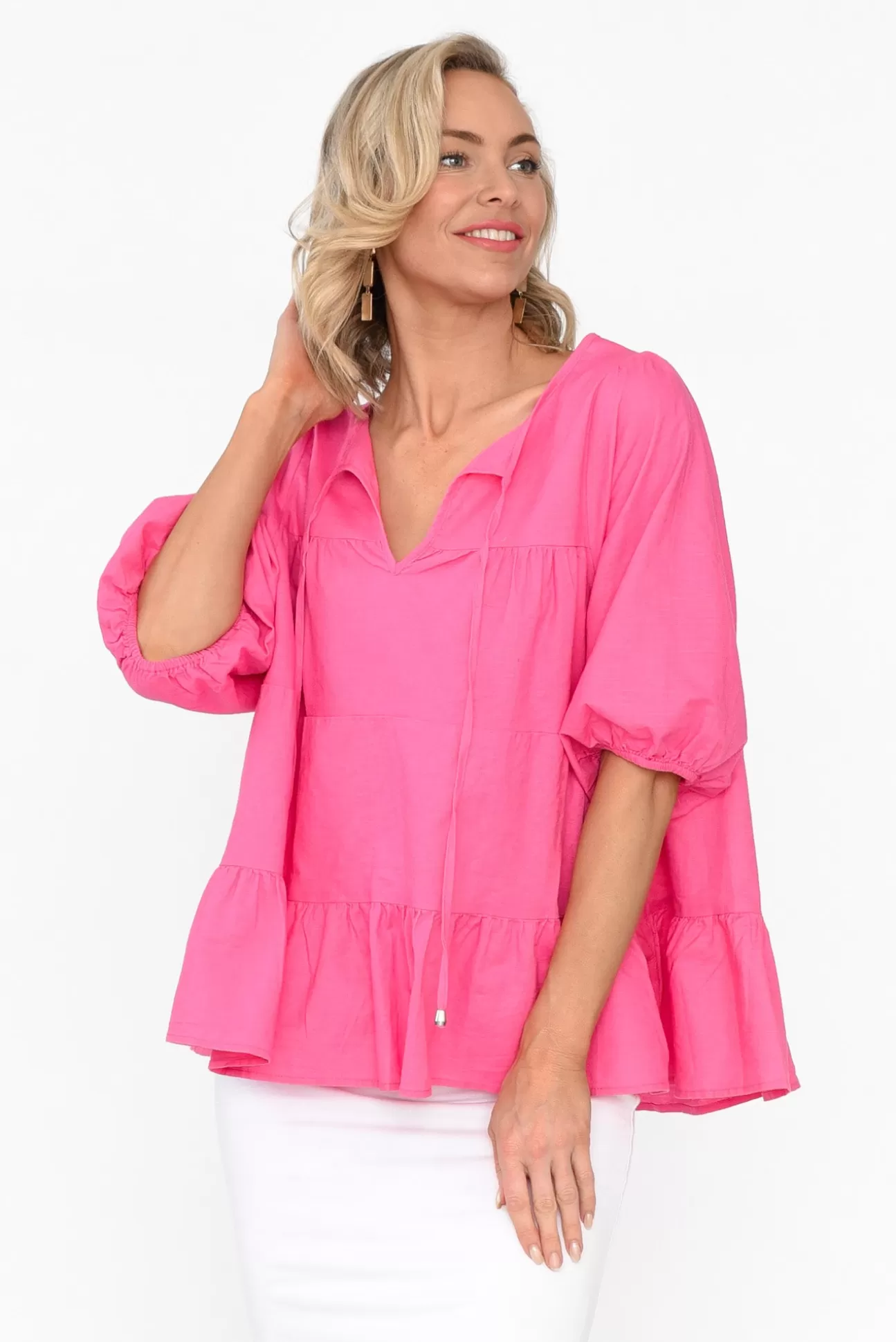 Cali and Co Barrett Pink Linen Blend Top Clearance