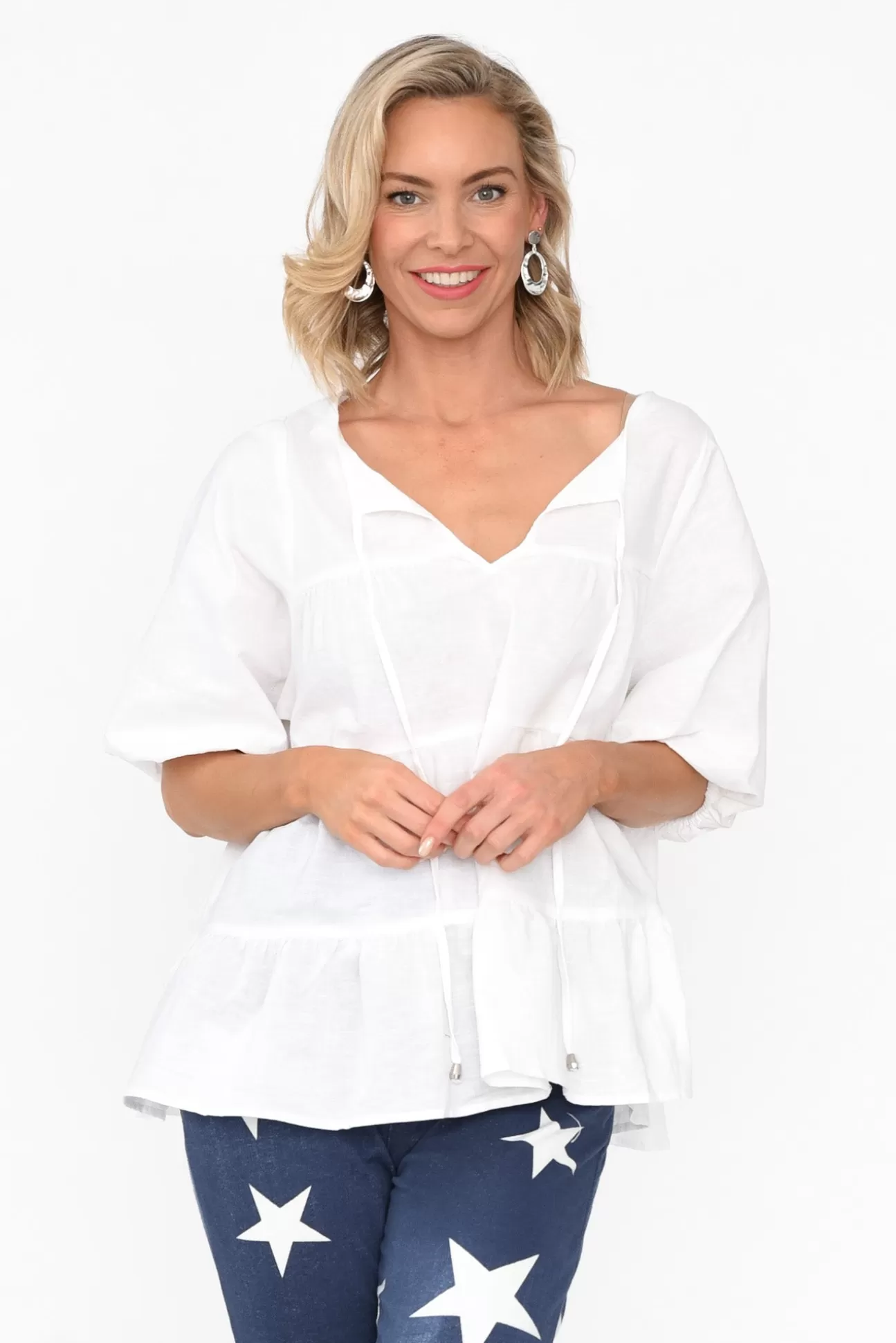 Cali and Co Barrett White Linen Blend Top Shop