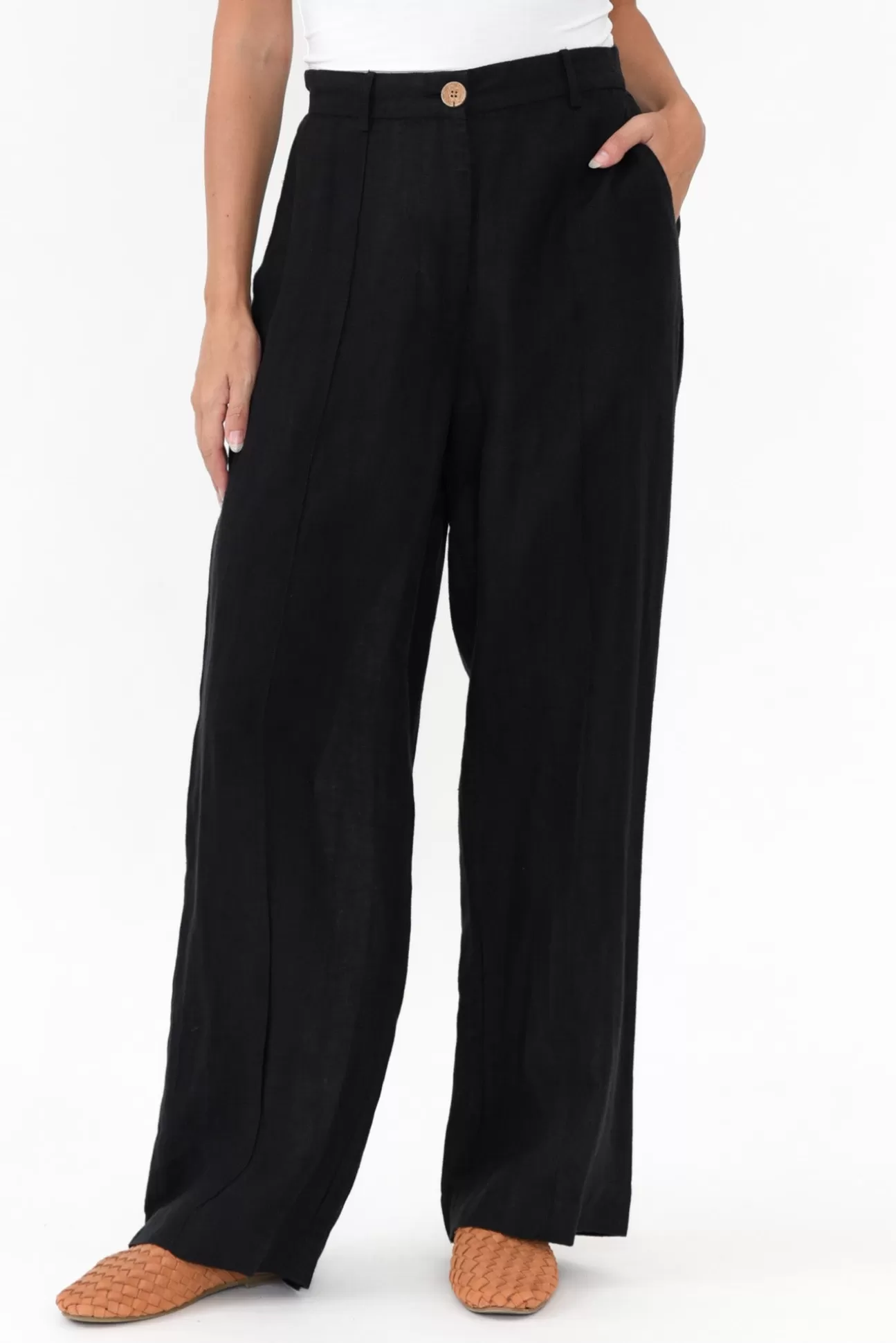 Eadie Lifestyle Barton Black Linen Pant Cheap