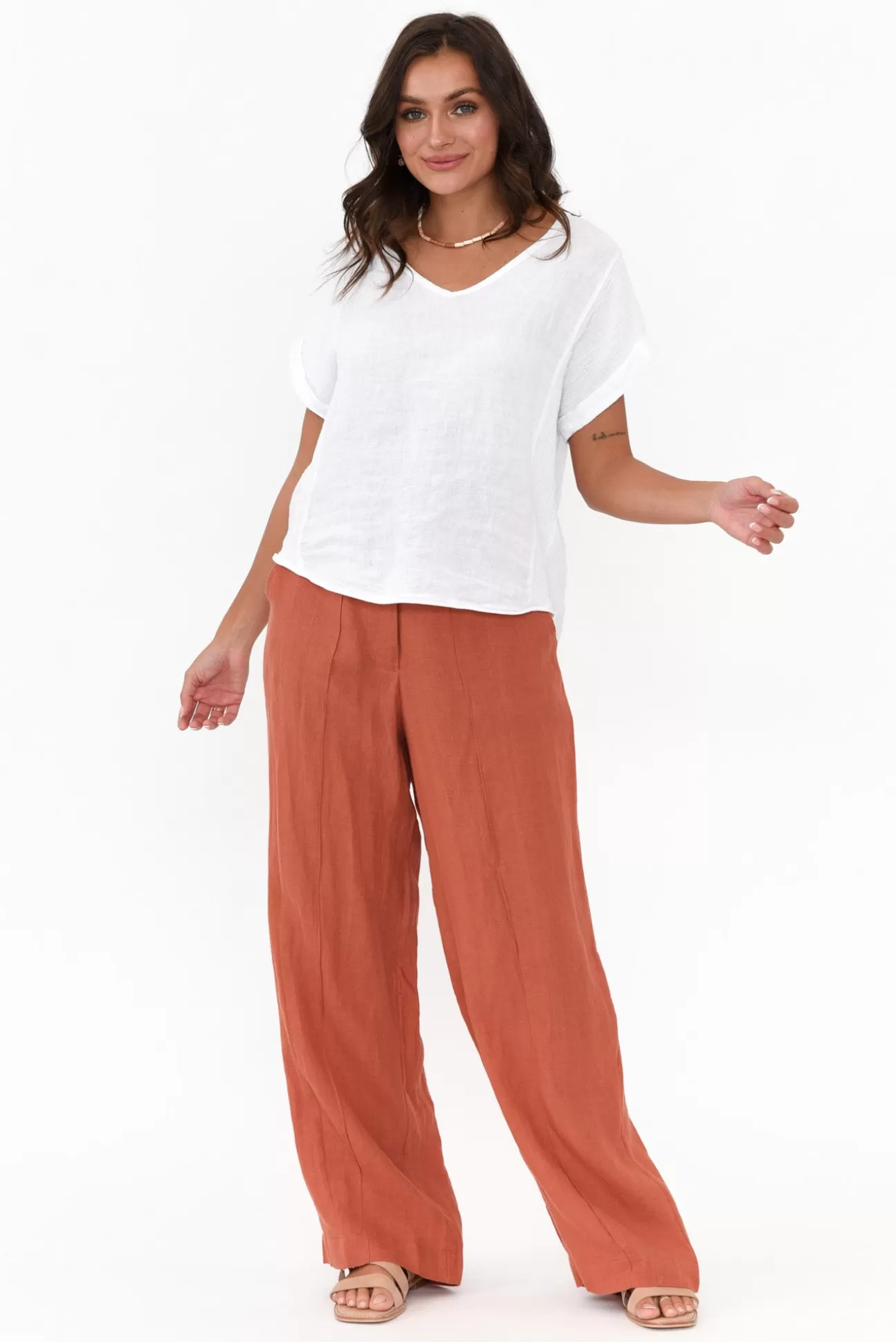 Eadie Lifestyle Barton Rust Linen Pant Shop