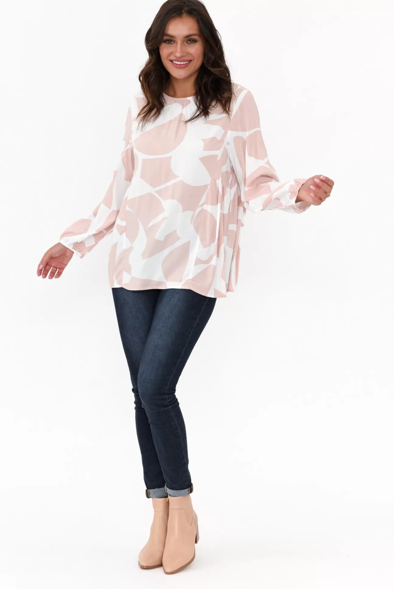 New U Collection Bateman Pink Abstract Panel Top Store