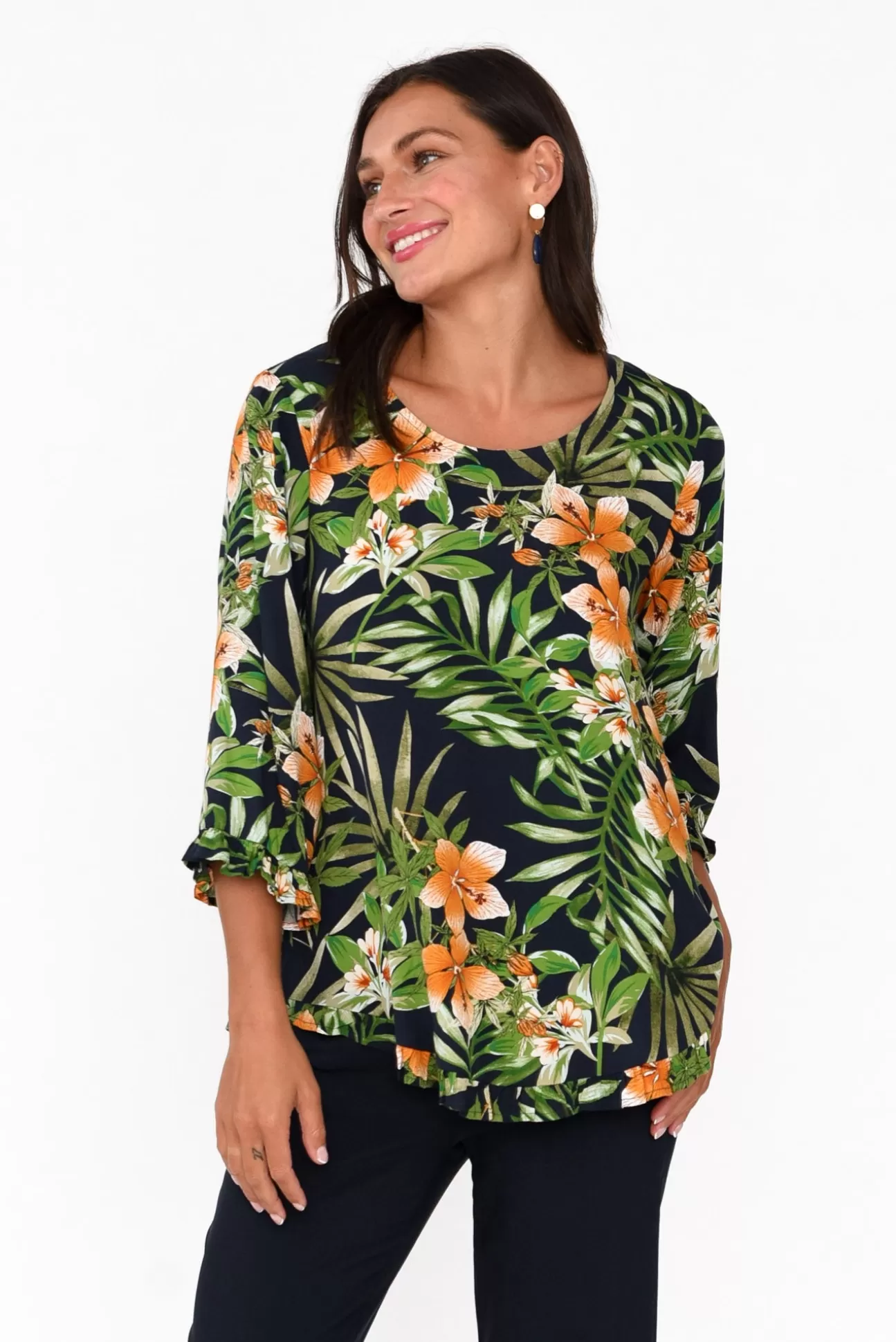 Willow Tree Beacon Green Tropical Ruffle Top Hot