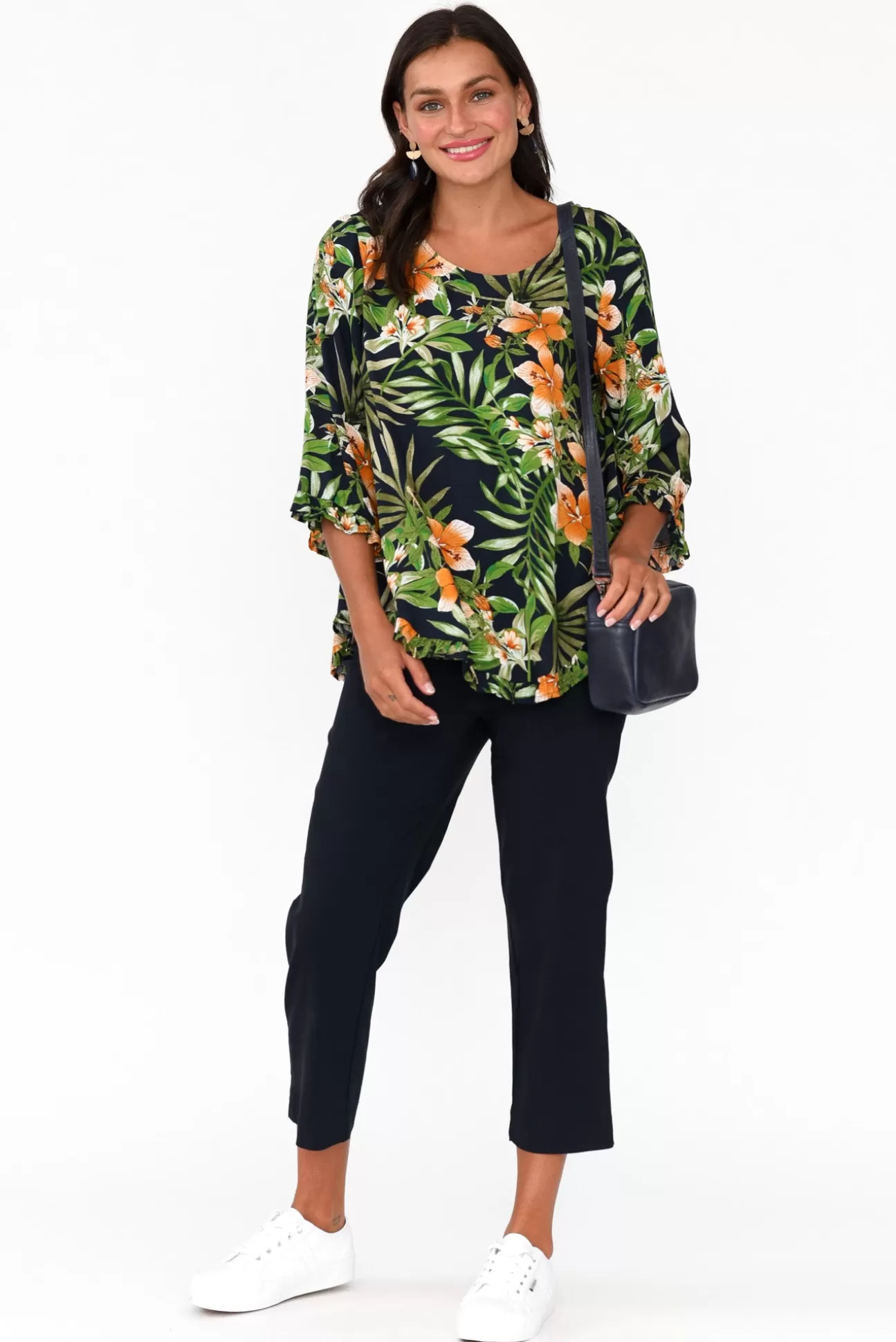 Willow Tree Beacon Green Tropical Ruffle Top Hot