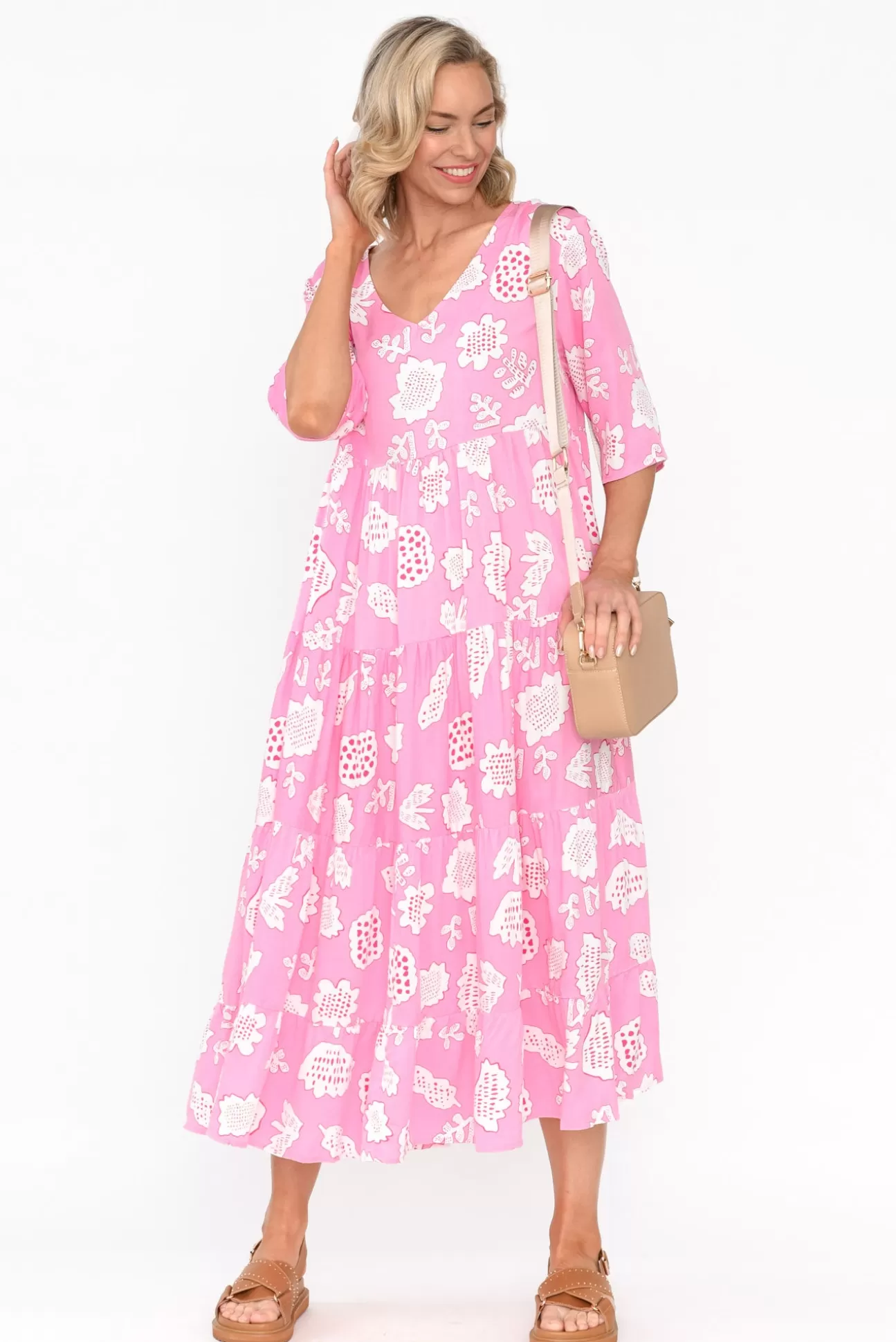 Pq Becker Candy Pink Abstract Maxi Dress Hot