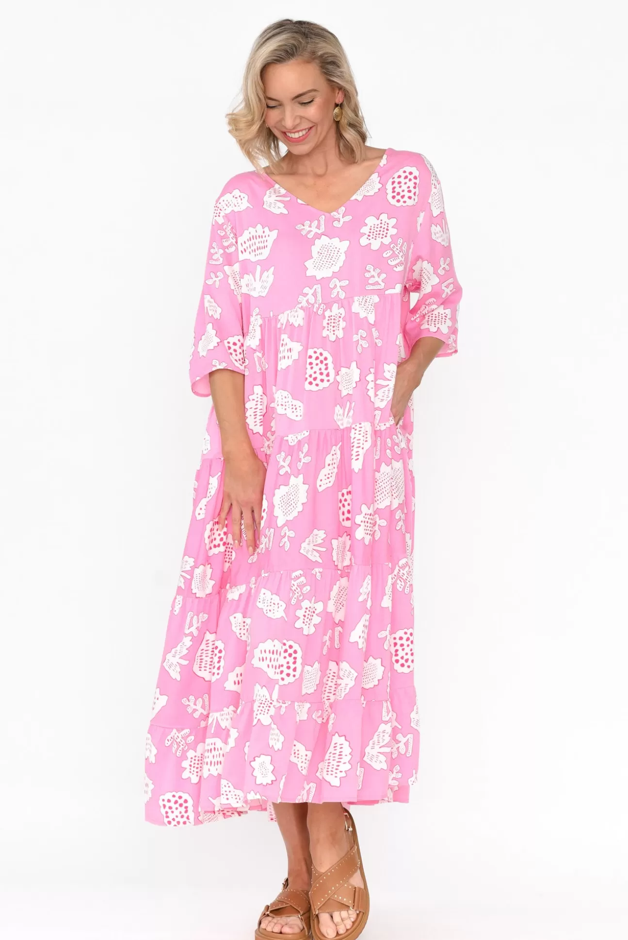 Pq Becker Candy Pink Abstract Maxi Dress Hot