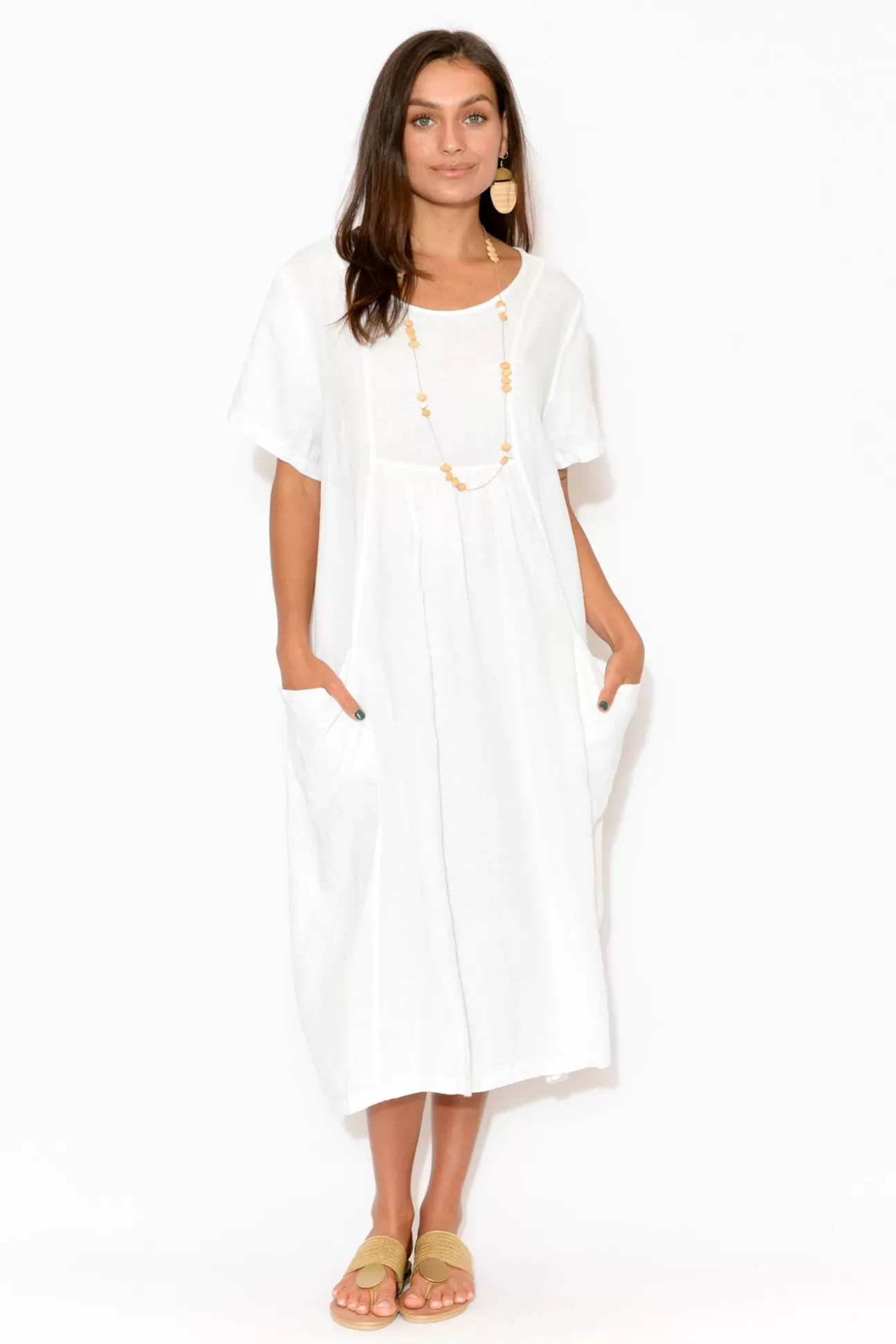 Montaigne Beckett White Linen Pocket Dress Clearance