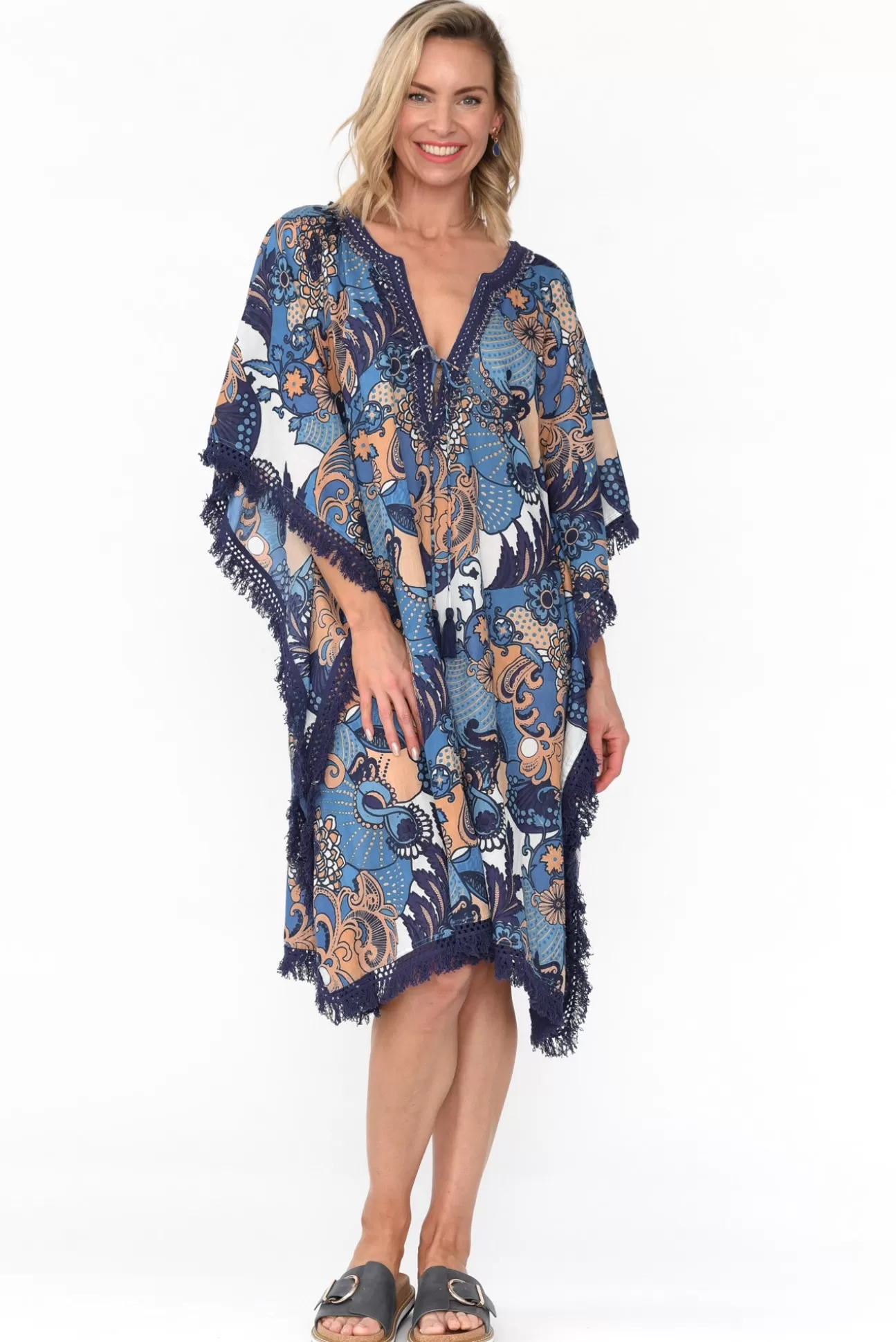 Mozaic Bedarra Blue Blossom Cotton Kaftan Clearance