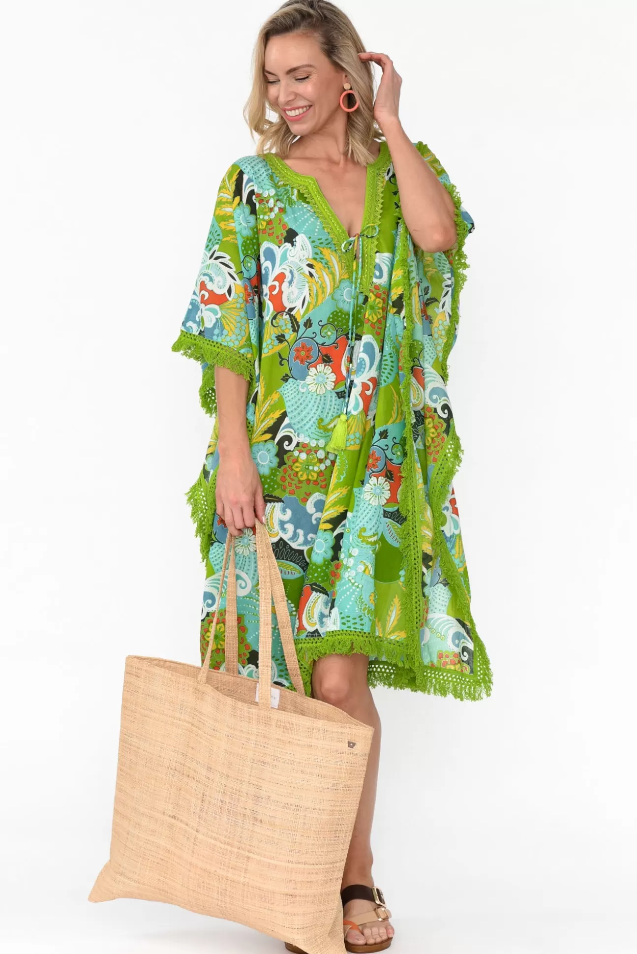 Mozaic Bedarra Green Blossom Cotton Kaftan Sale