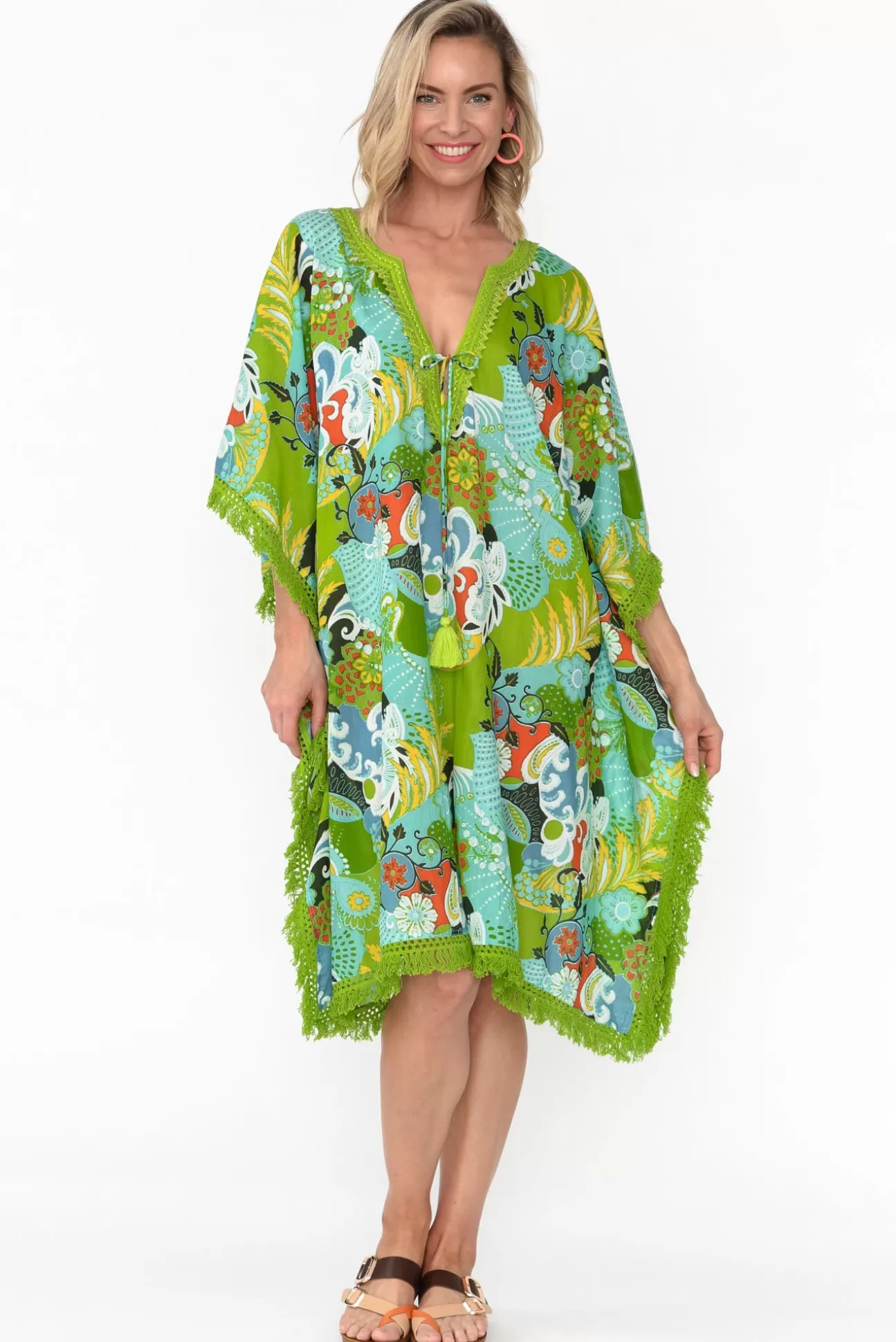 Mozaic Bedarra Green Blossom Cotton Kaftan Sale