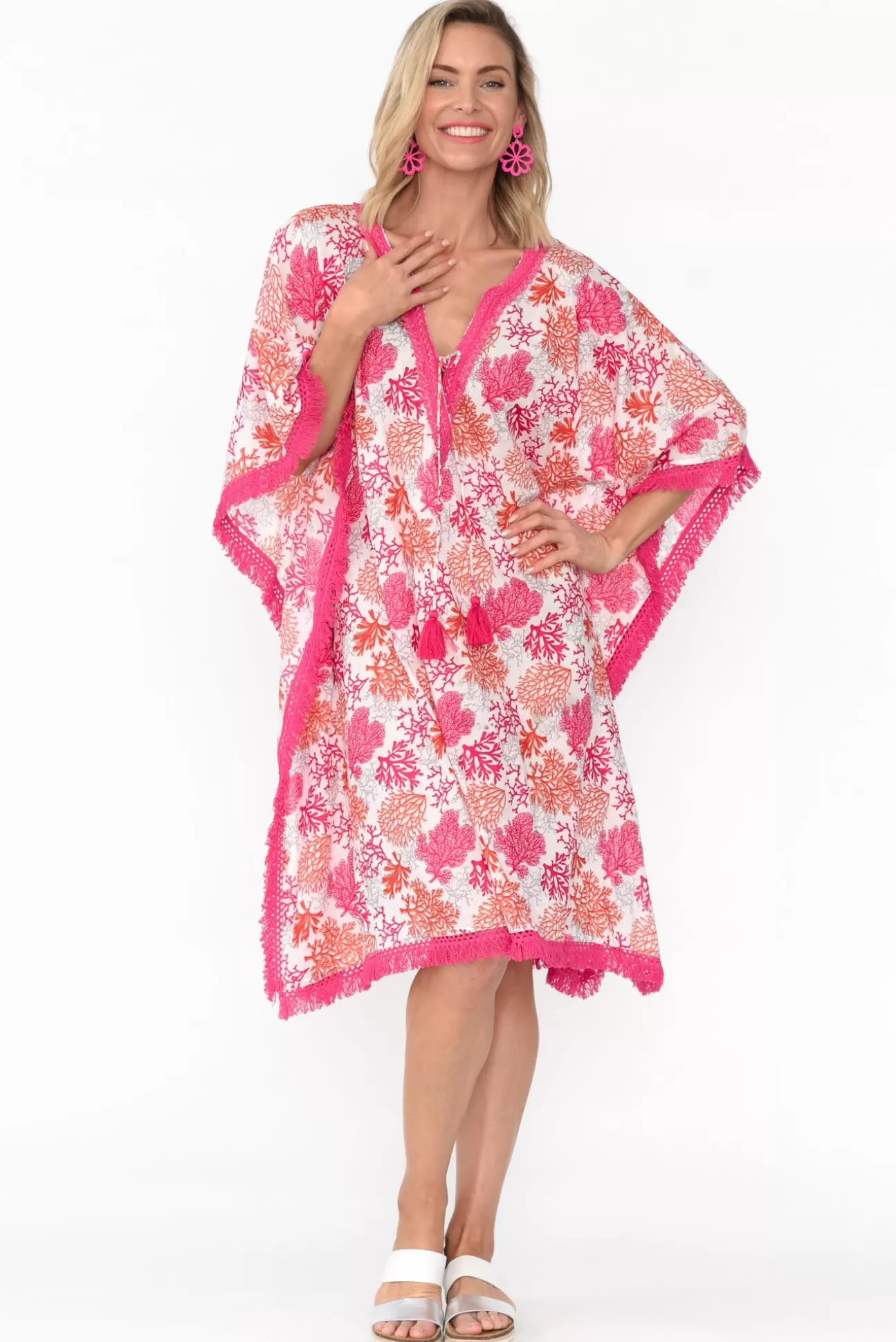 Mozaic Bedarra Pink Coral Cotton Kaftan Outlet