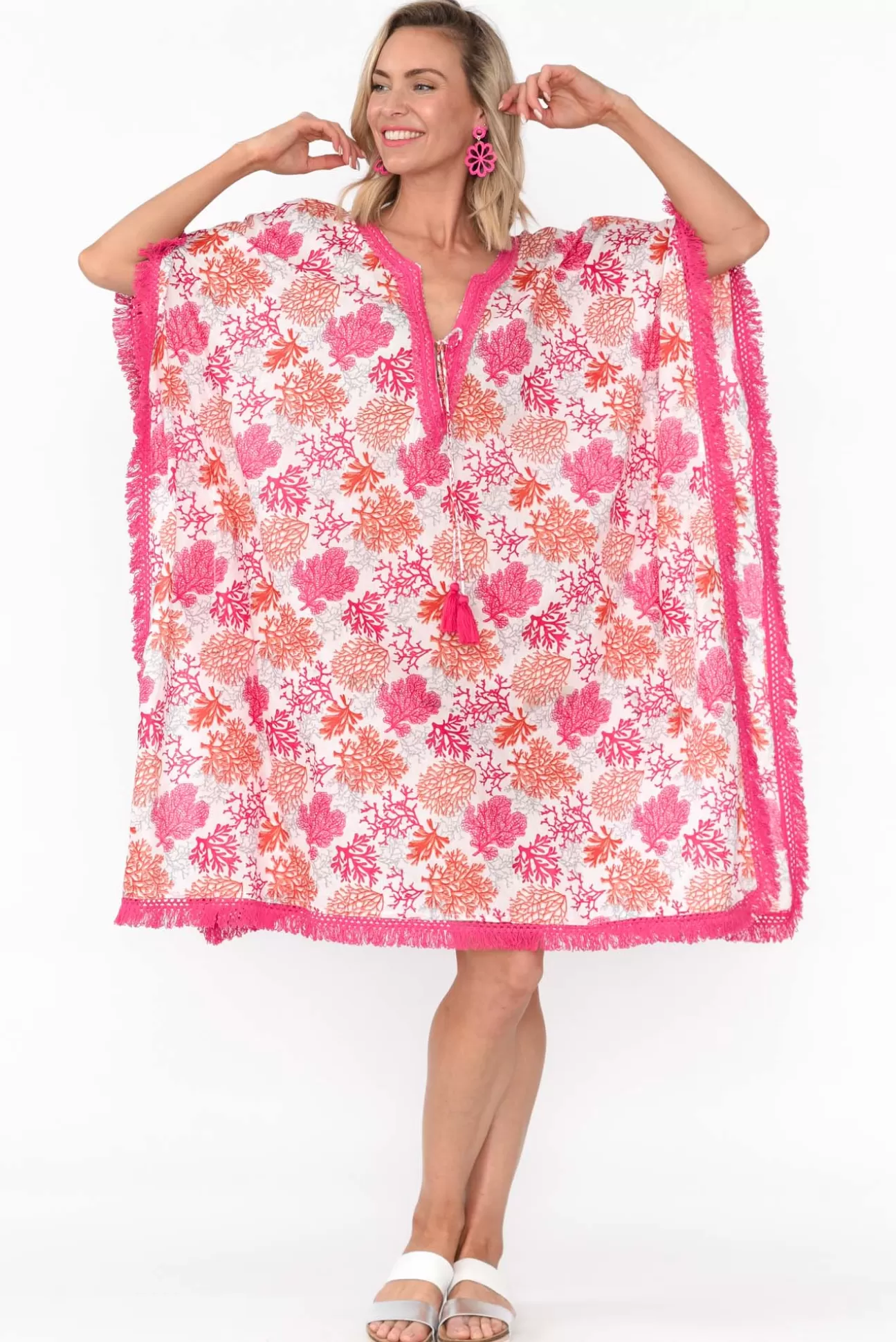 Mozaic Bedarra Pink Coral Cotton Kaftan Outlet