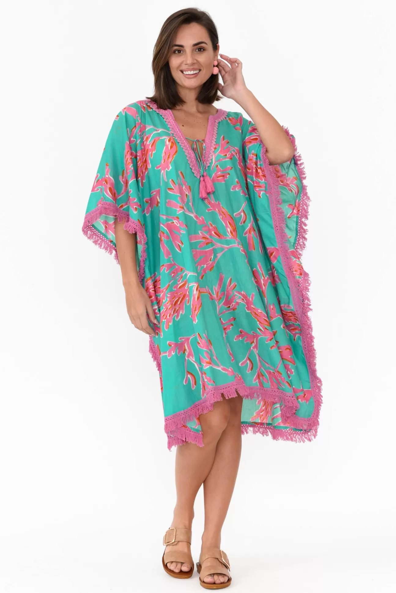 Mozaic Bedarra Turquoise Coral Cotton Kaftan Store