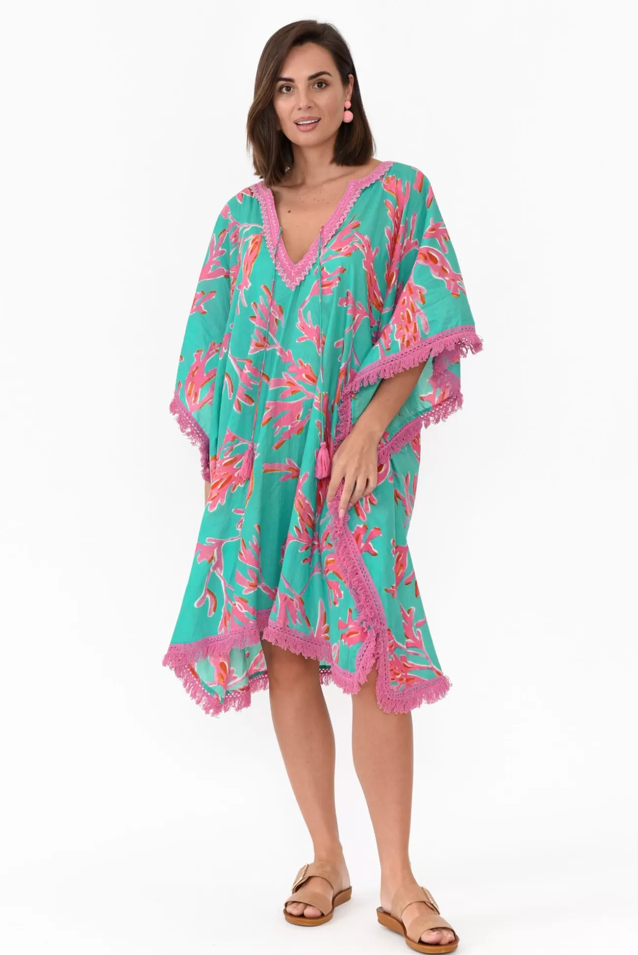 Mozaic Bedarra Turquoise Coral Cotton Kaftan Store