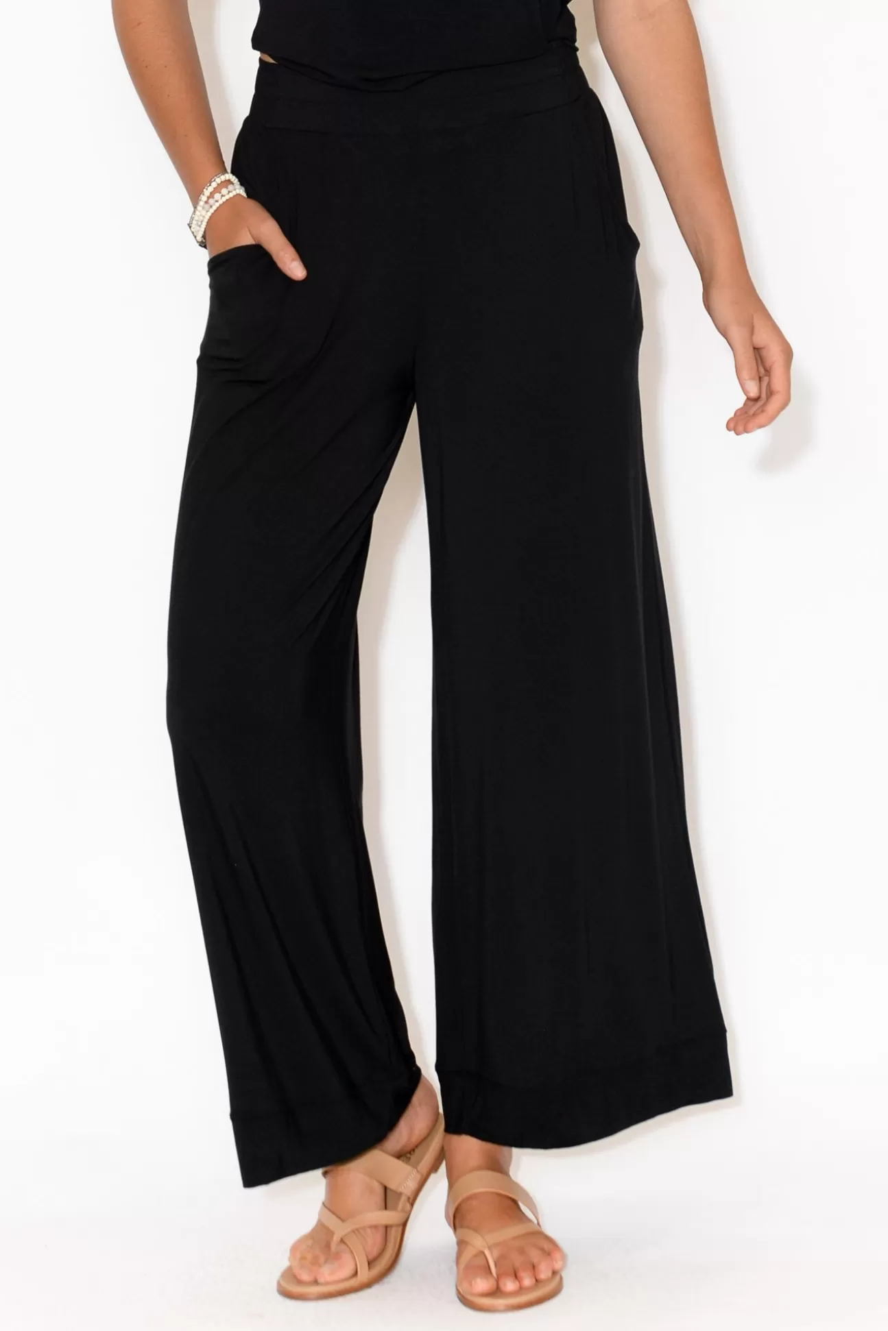 Tani Bella Black Micro Modal Wide Leg Pant Clearance